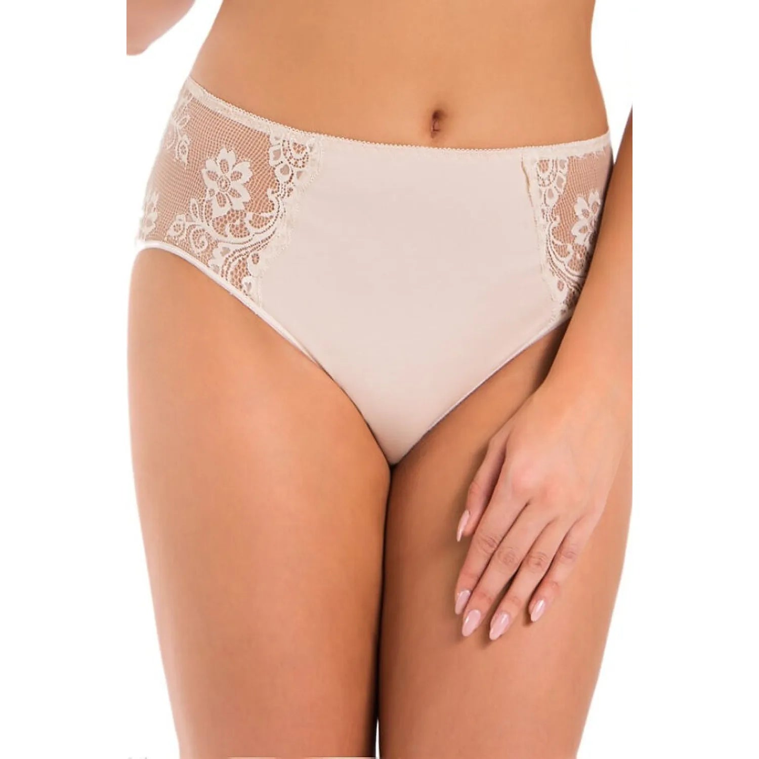 Culotte Anastasia Taille Haute Dentelle Floral en Coton Lycra Doux Confort Intime Lingerie Femmes beige Teyli