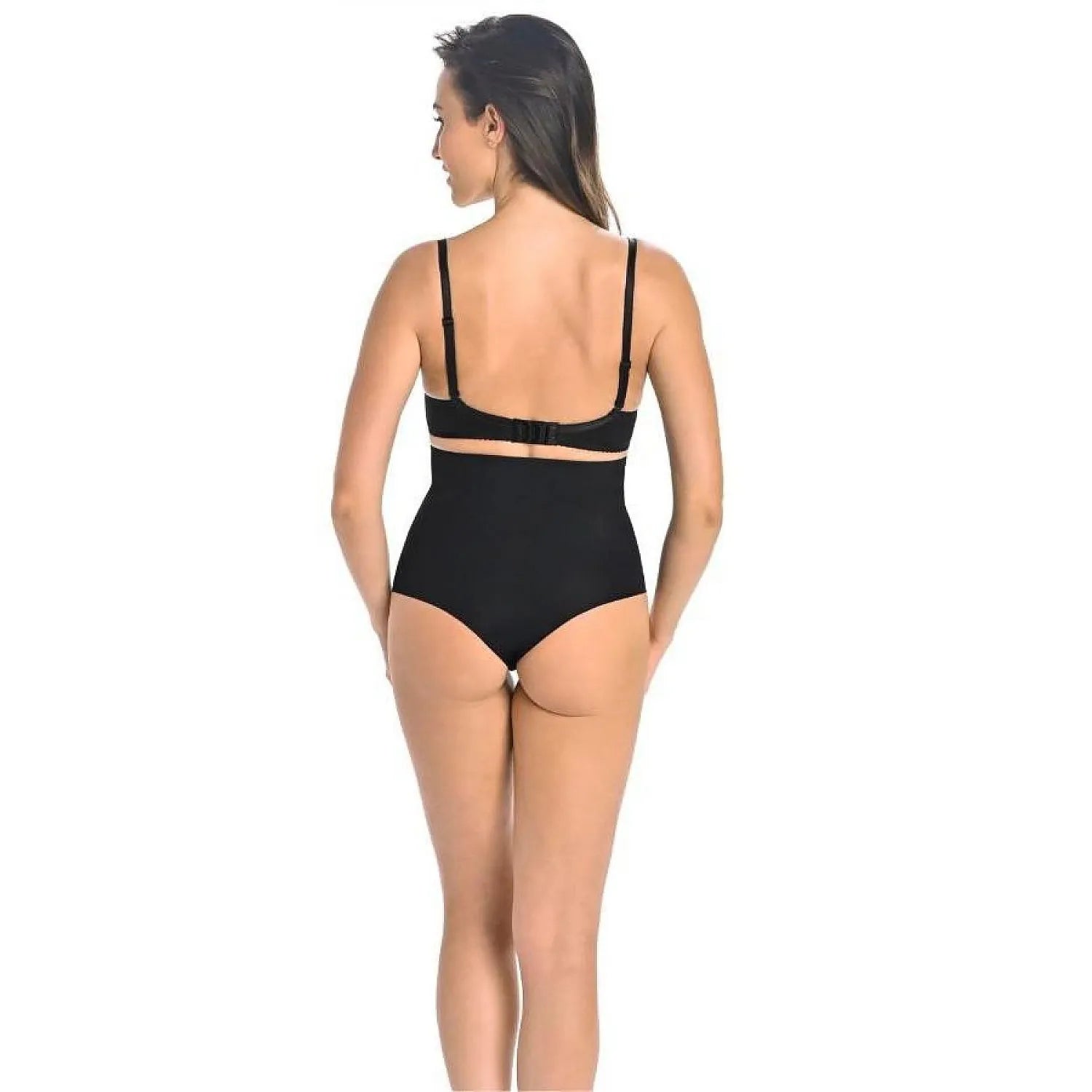 Culotte gainante noire sans couture Teyli, taille haute, effet sculptant, vue arrière sur mannequin féminin.