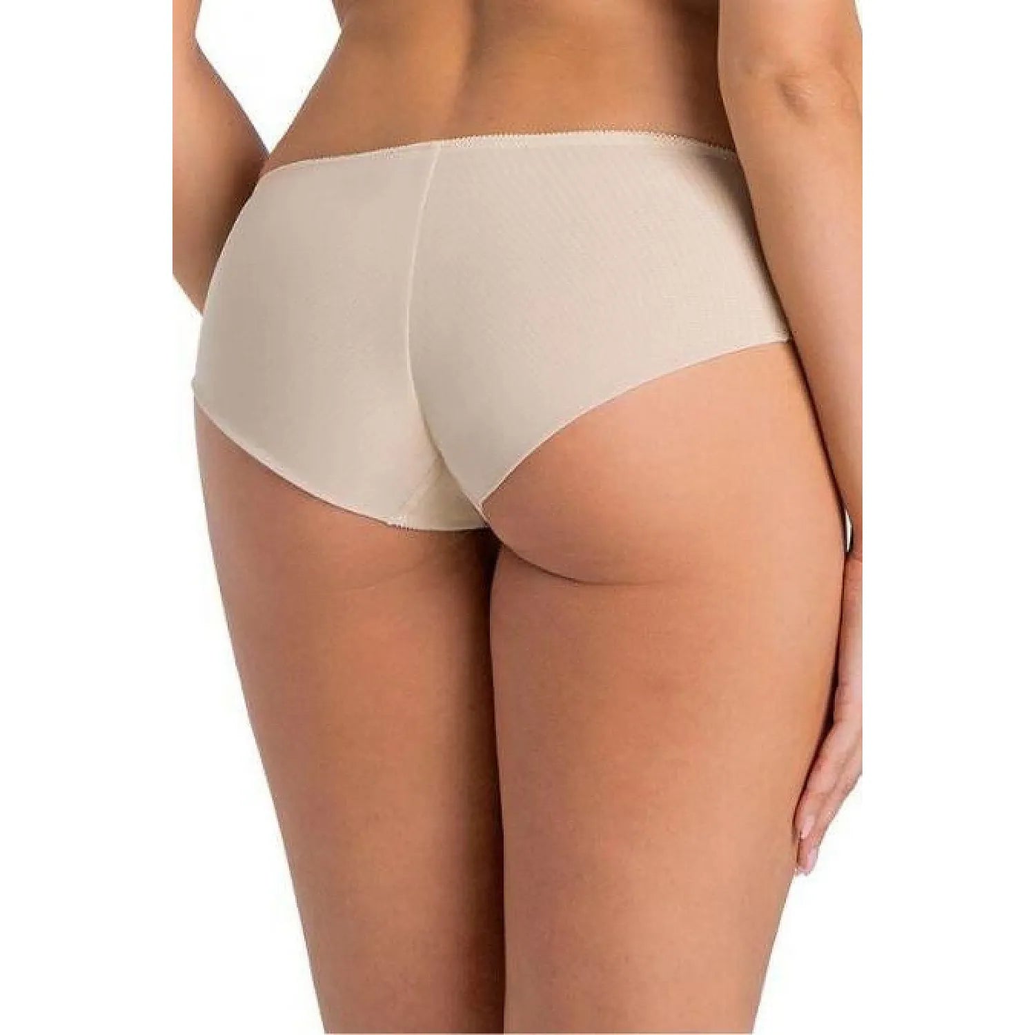 Culotte bikini beige, dentelle florale, nœud décoratif, taille élastique, dos sans couture, doublure coton respirante.