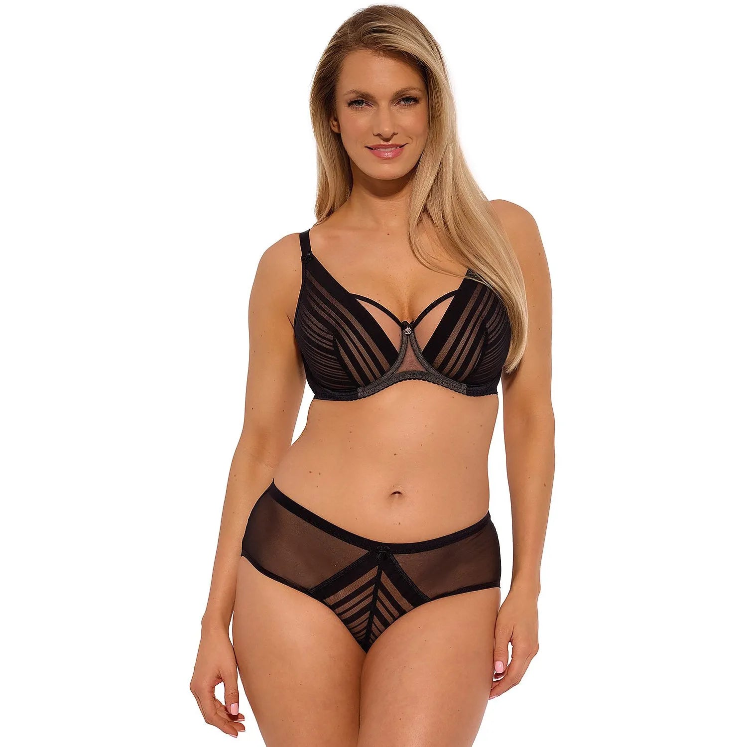 Culotte noire transparente en tulle avec motif chevron, bande taille délicate, ajustement parfait, séduisante et élégante.