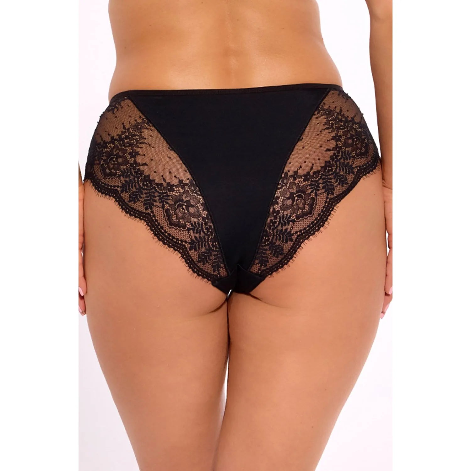Culottes érotiques Gaia noires, taille haute, dentelle florale transparente, nœud décoratif, élégance et confort.