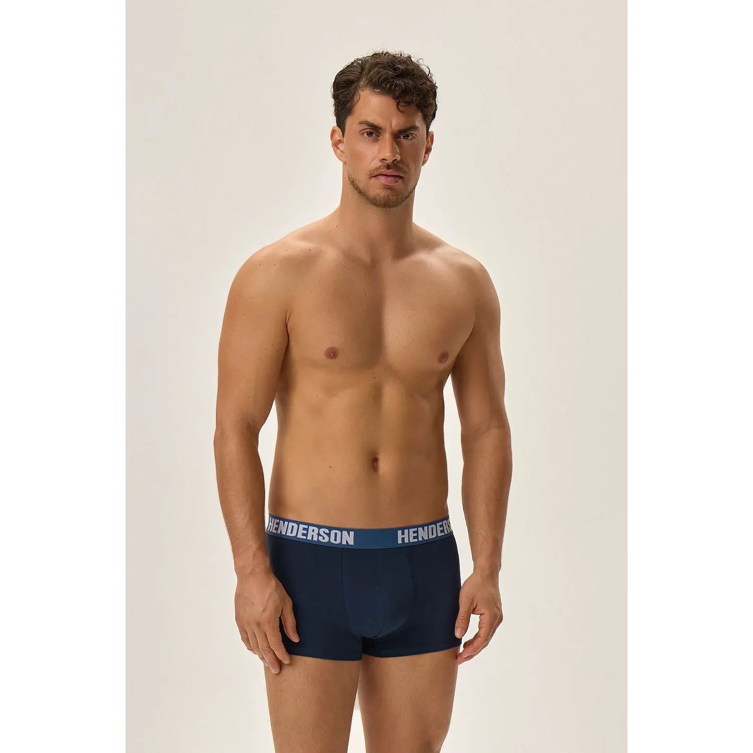 Boxers hommes Henderson bleu, coupe courte, ceinture large, coton élasthanne, confort quotidien, sport, floral abstrait.