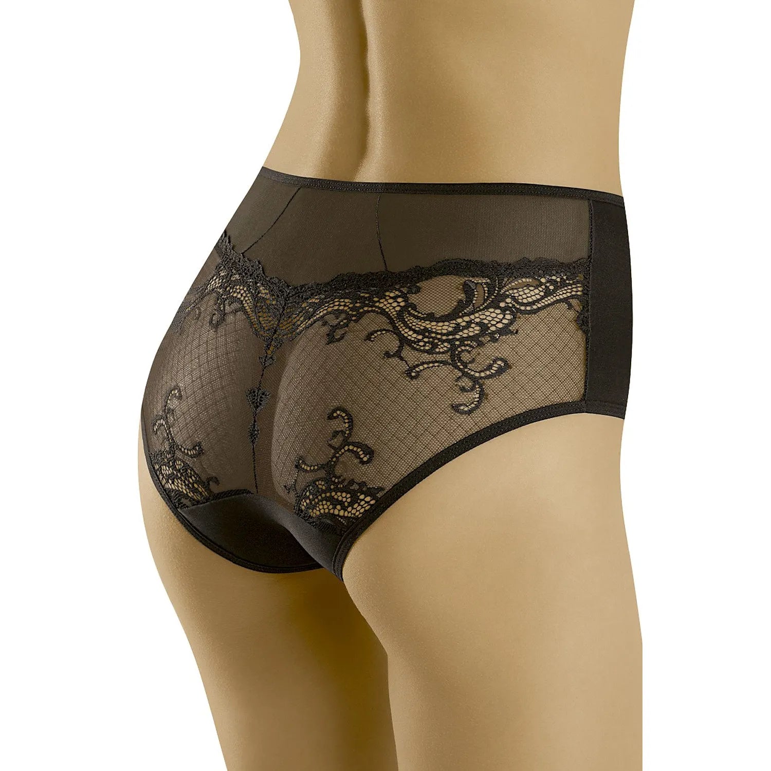 Culotte taille haute noire en dentelle et tulle transparent, design élégant et confortable, Wolbar 199728.