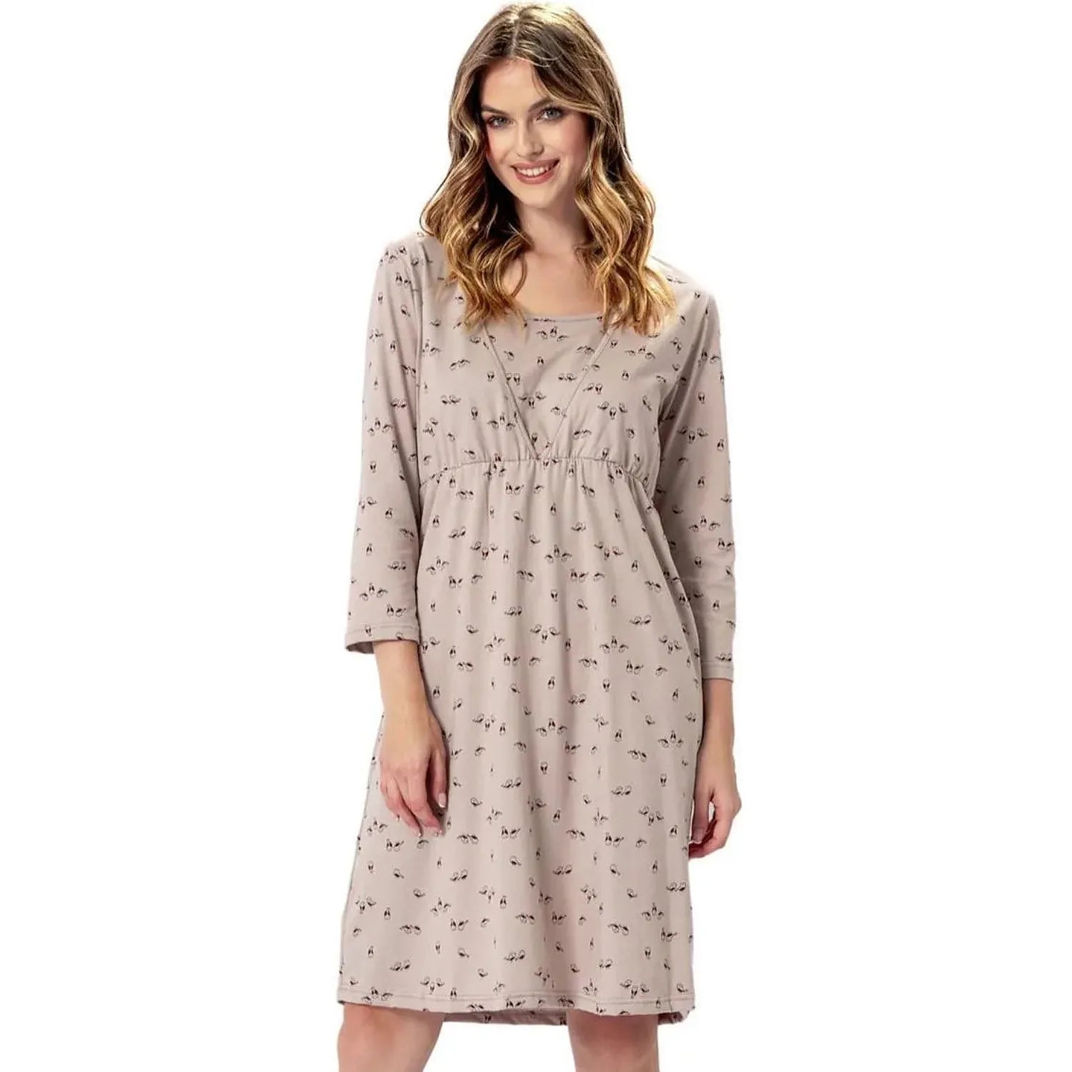 chemise nuit allaitante maman manches trois quarts coton doux respirant taille resserrée sous poitrine longueur genou motif floral