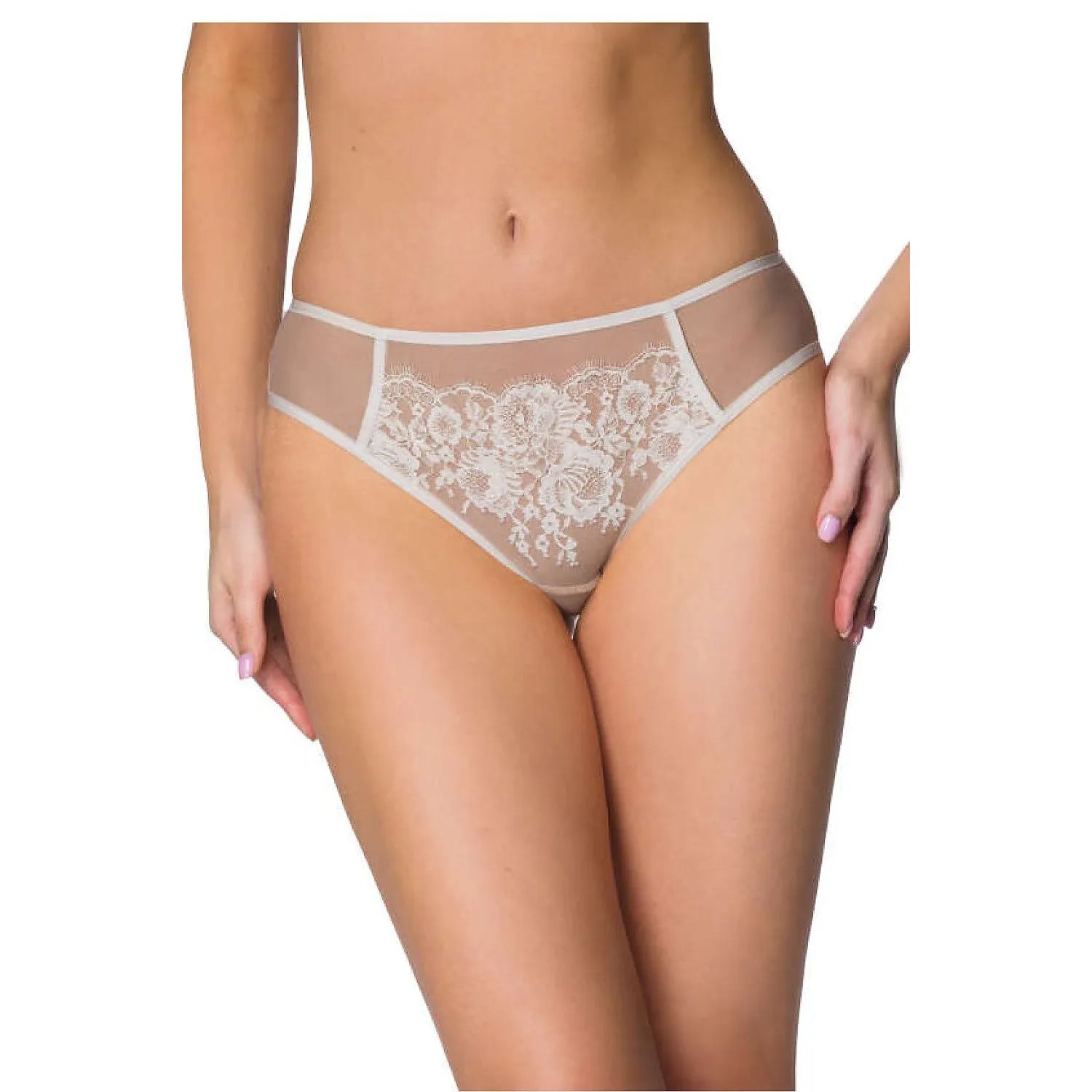 culotte dentelle florale beige mat modèle 204001 sensuelle délicate confortable transparente bordures élastiques maintien silhouette raffinée intemporelle séduisante