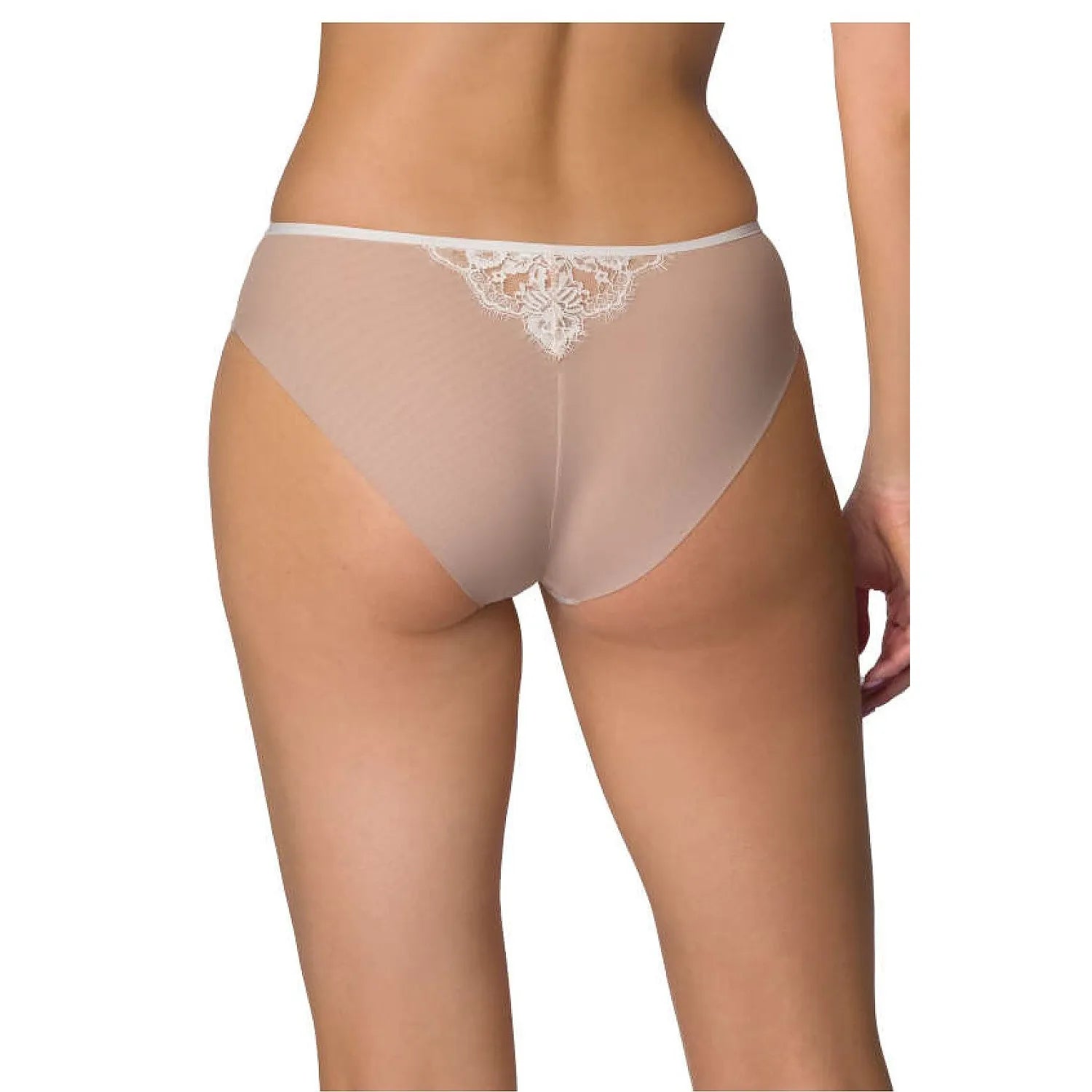 Culotte dentelle florale beige, modèle 204001, transparente, bordures élastiques, élégante et raffinée.