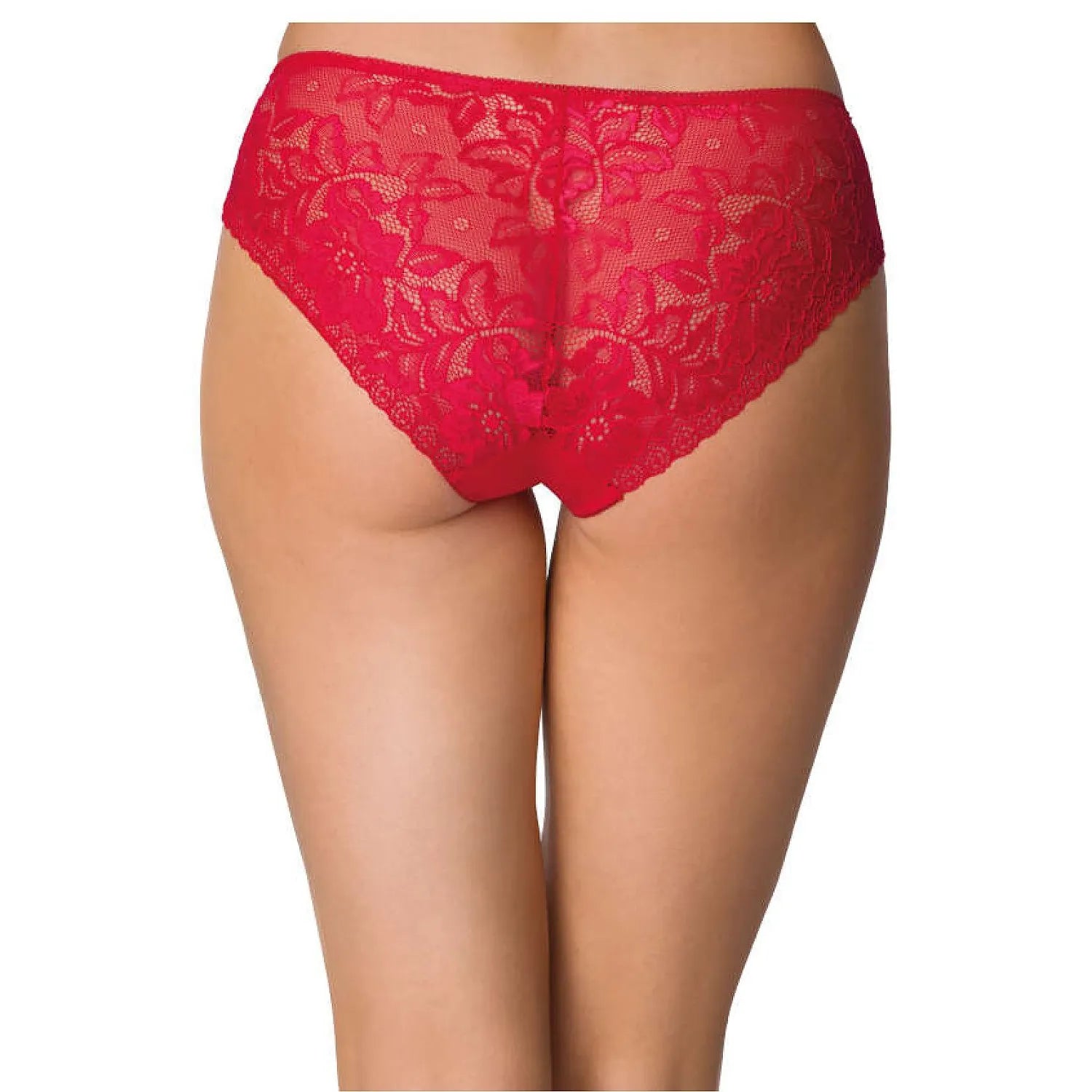 Culotte Hannah rouge en dentelle florale, taille moyenne, design classique, confort et élégance pour toutes morphologies.