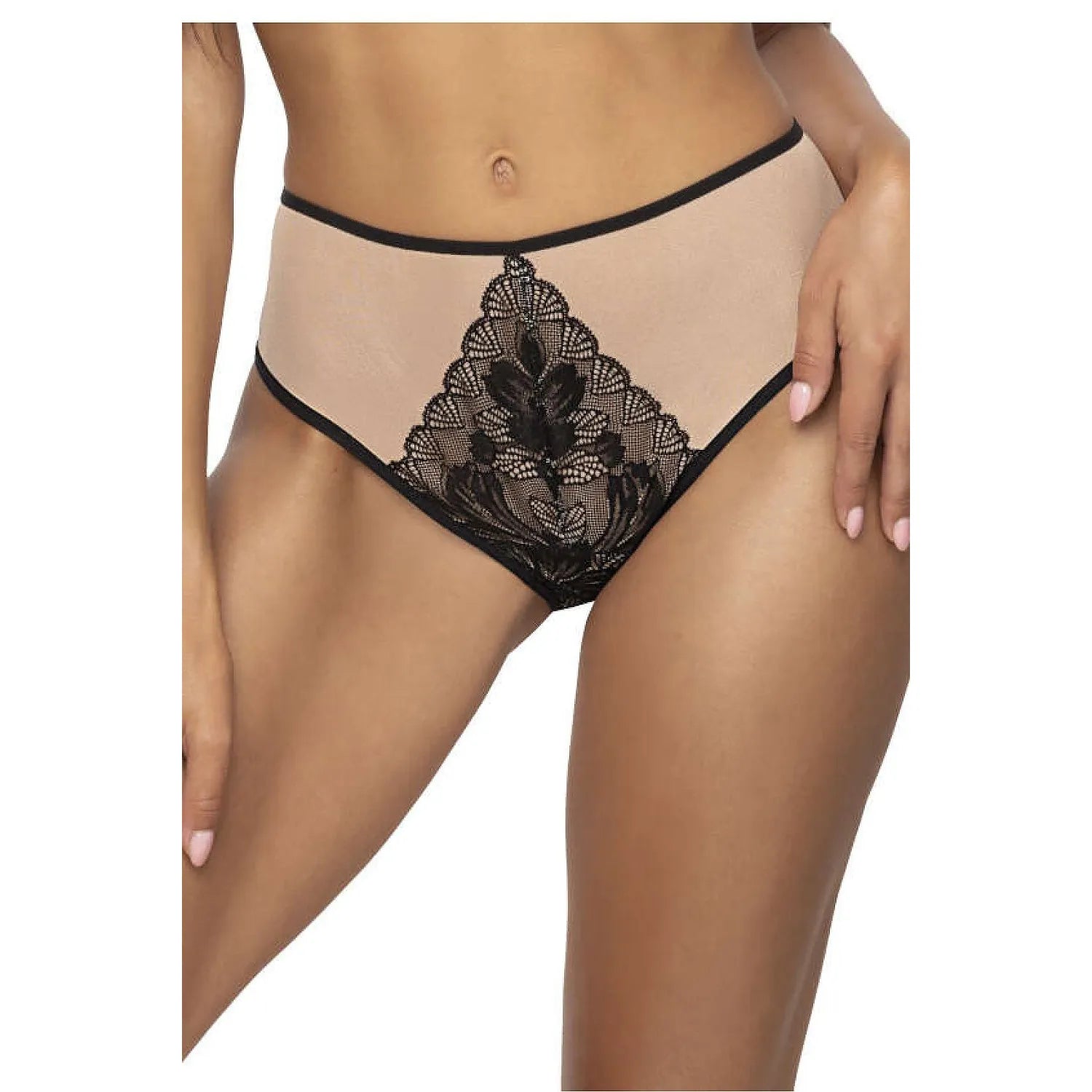 Culotte haute sexy dentelle noire floral microfibre nude taille haute lingerie féminine sensuelle élégante occasion spéciale