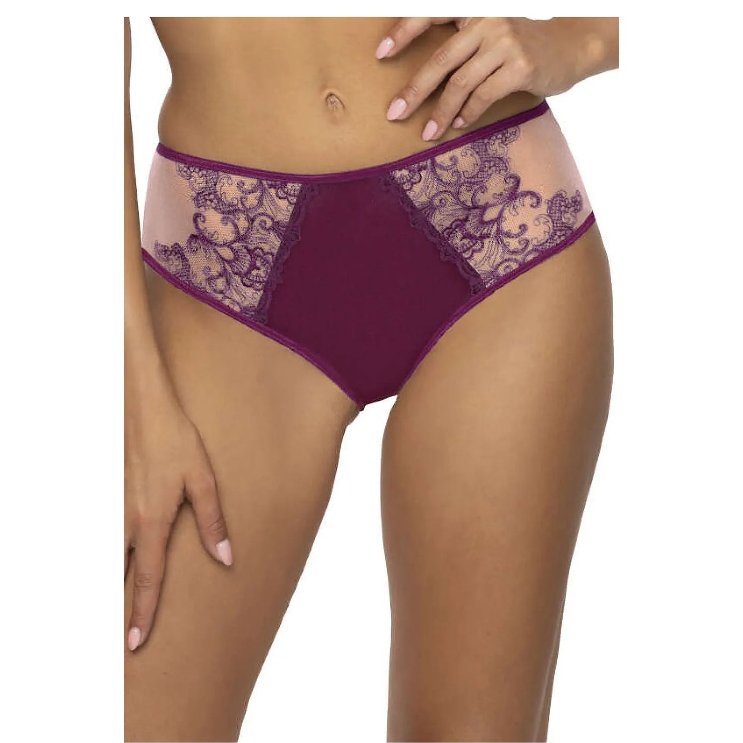 Culotte Maureen F-3808/51 Dentelle Beige Violet Femme High-Waisted Confort Style Lingerie Intime Élégance Microfibre Floral