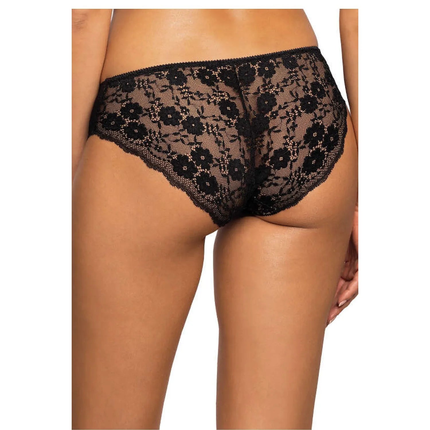 Culotte noire en dentelle florale, design élégant et sexy, mesh transparent, confort optimal, modèle 204016 Mat.