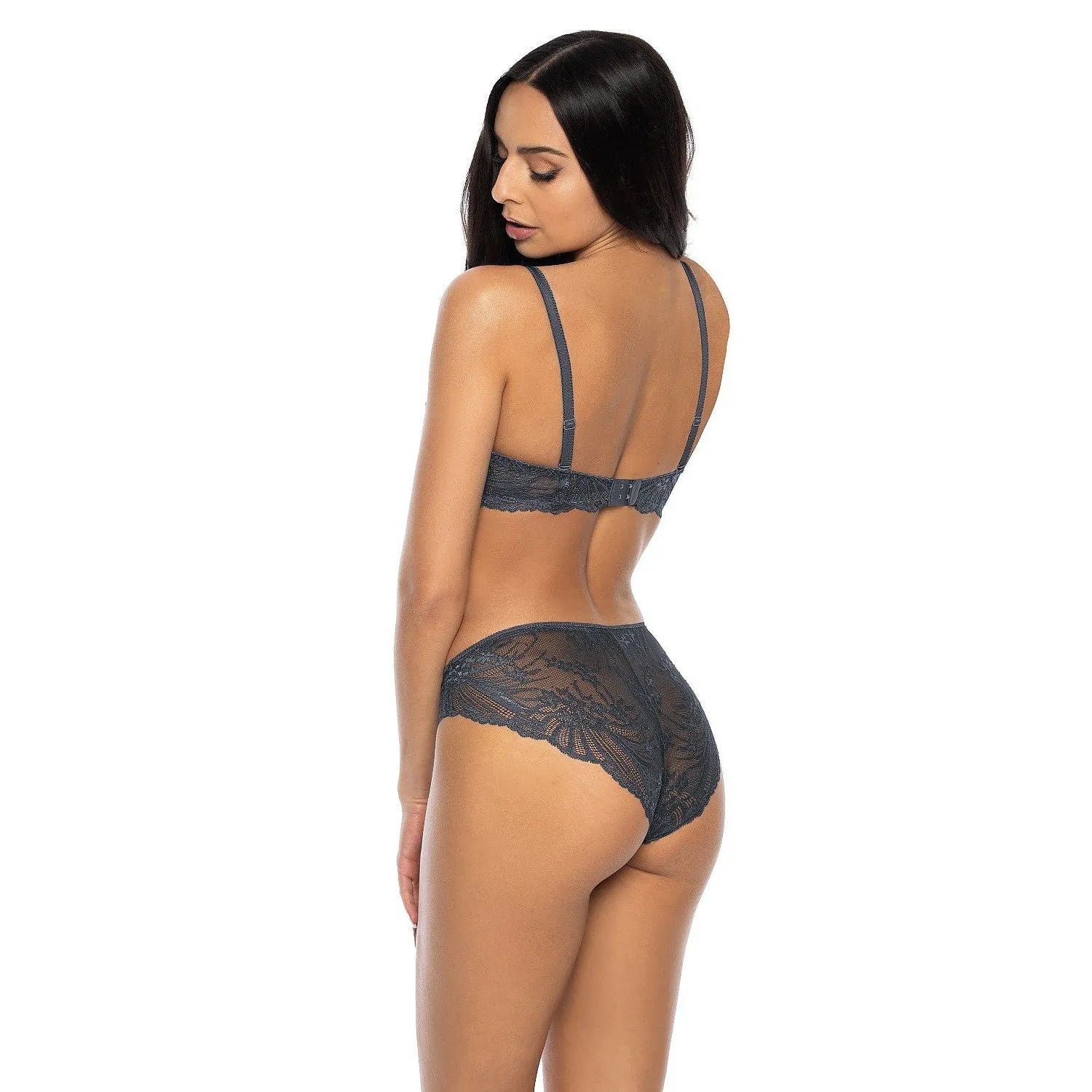 Culotte en dentelle grise anthracite Sybilla 204020, élégante et respirante, avec nœud avant et taille basse.