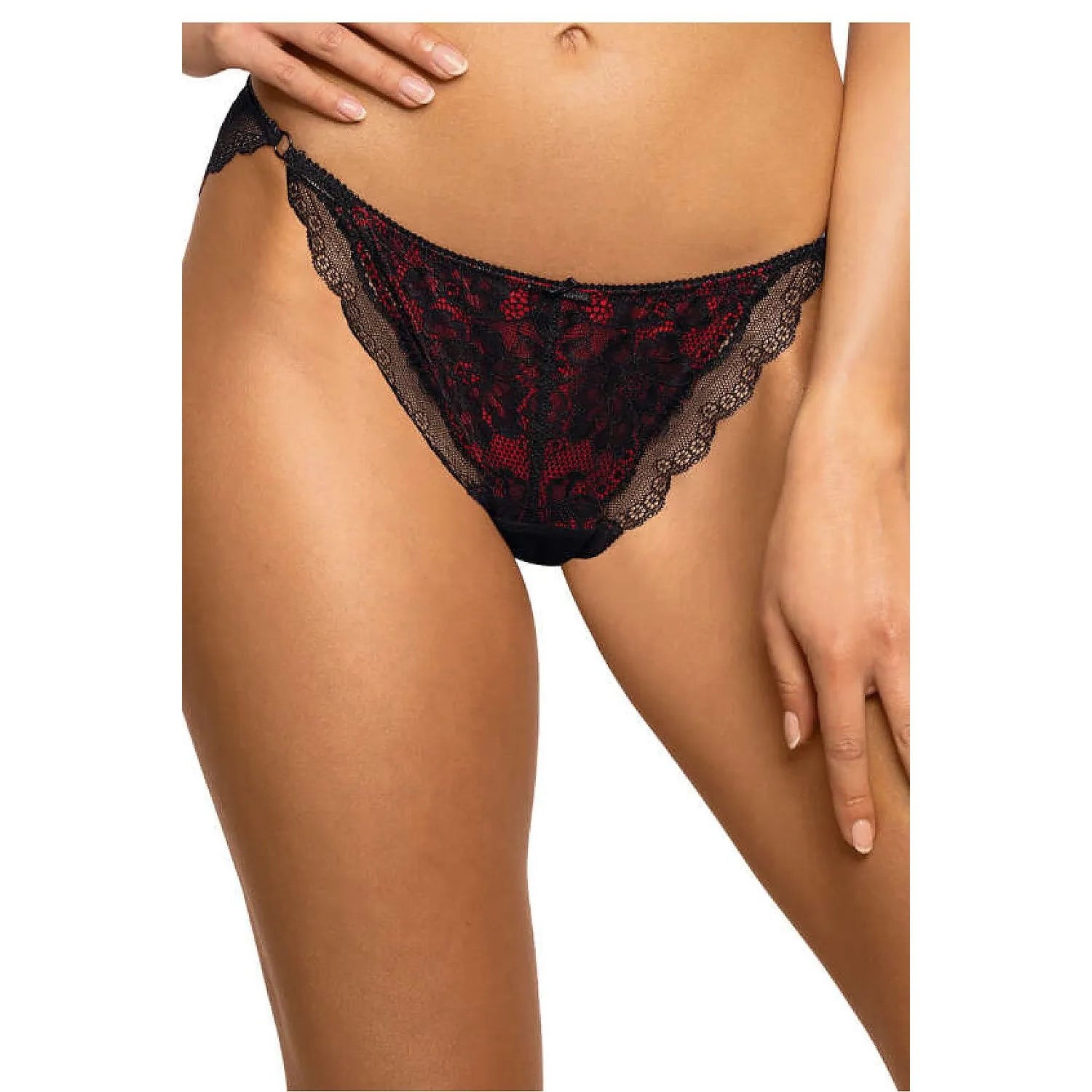 Culotte sexy Mollie dentelle noire motifs floraux double face maille rouge gousset coton confort taille 36-44 lingerie élégante audacieuse