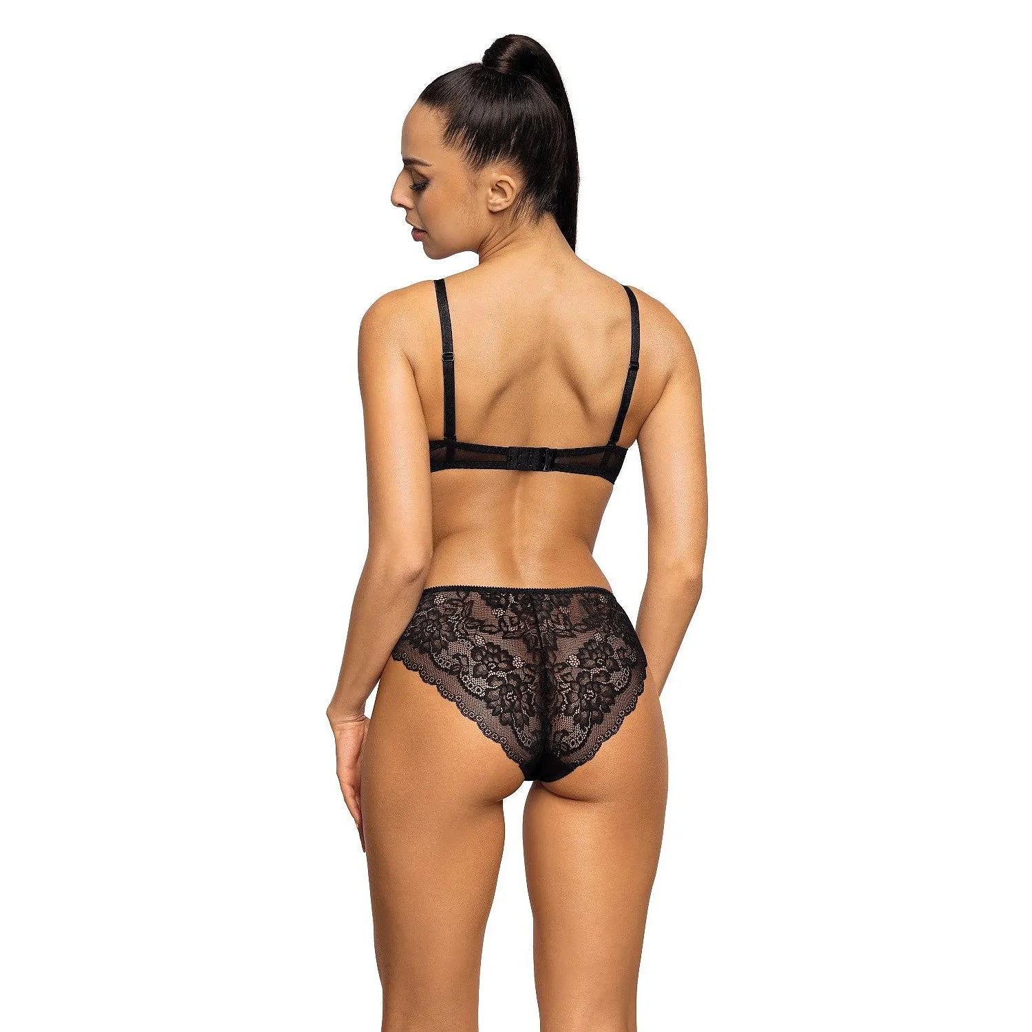 Culotte noire dentelle florale, maille rouge, anneau latéral, élégante et audacieuse, taille 36-44, lingerie féminine.