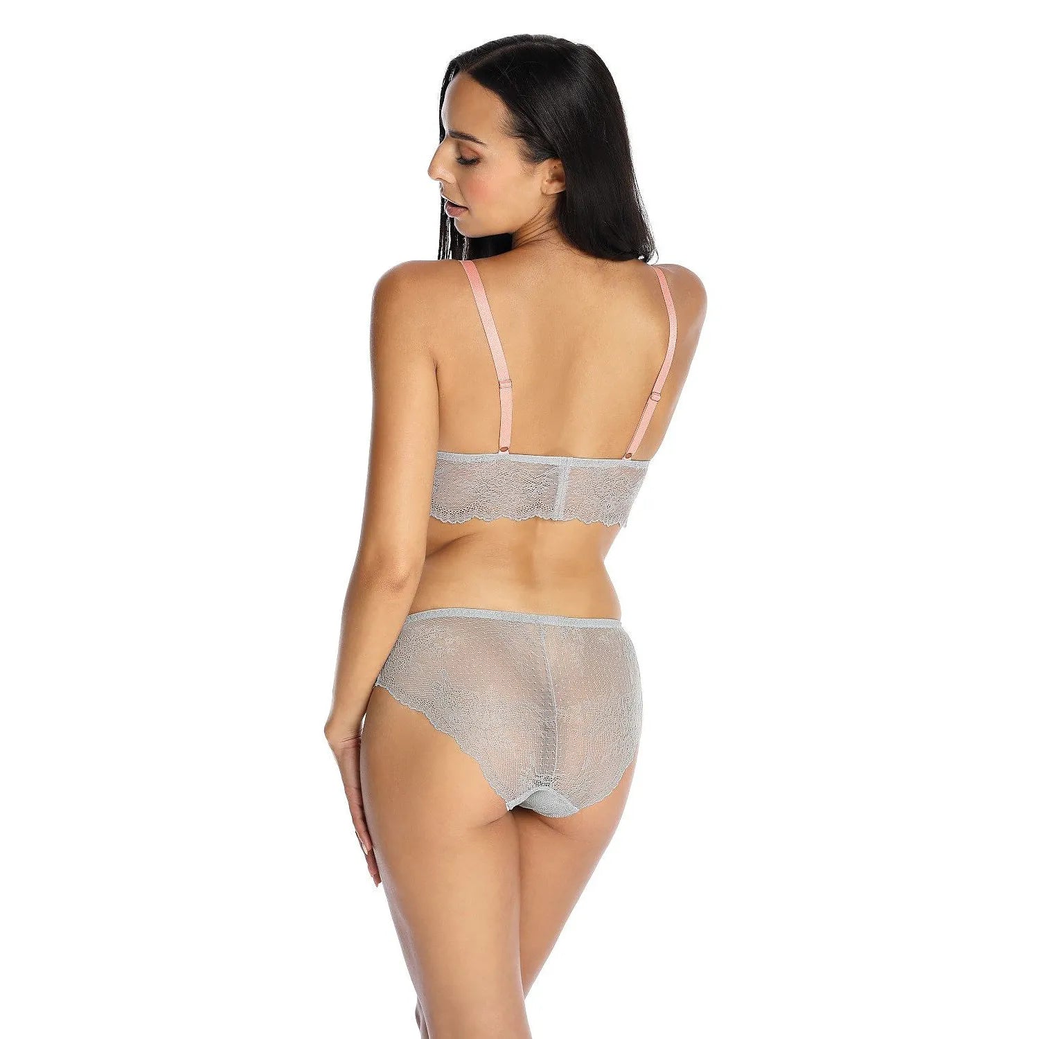 Culotte en dentelle rose pâle, élégante et féminine, avec nœud discret, design raffiné et confortable, vue de dos.