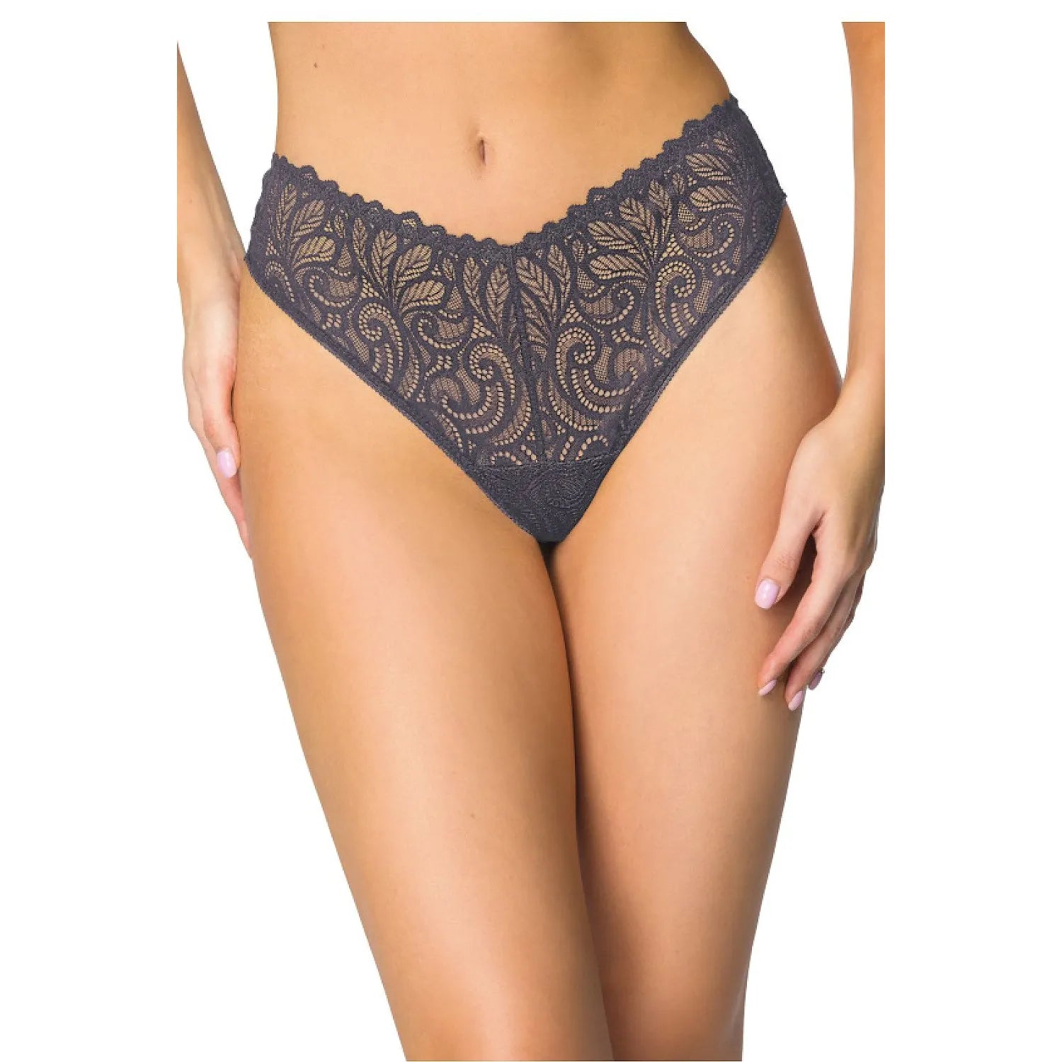 culotte dentelle grise motifs floraux taille haute élégante confortable respirante élastique doublure coton gousset sophistiquée romantique délicate durable ajustable
