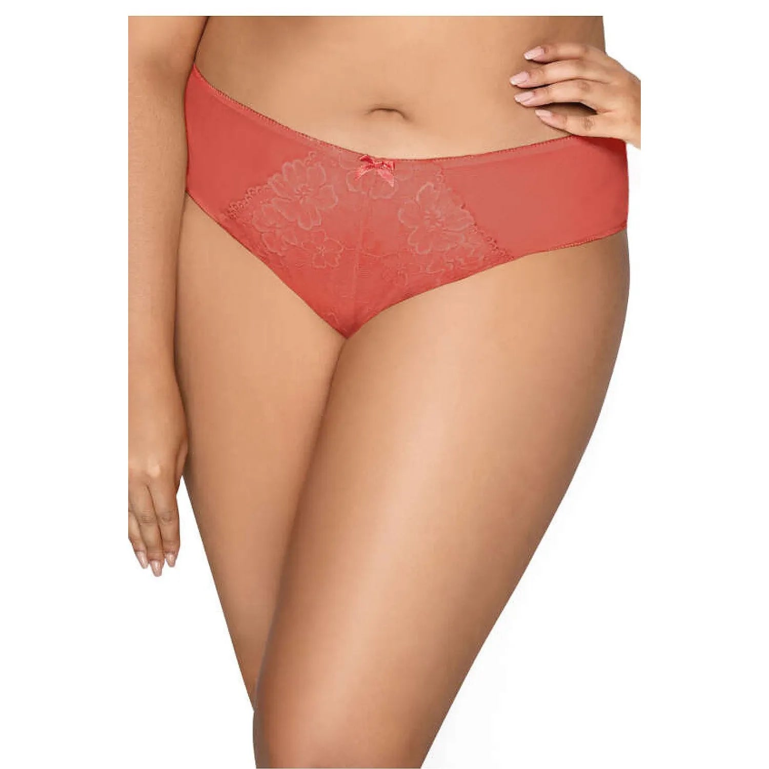 Culotte féminine en dentelle rouge-orange allure sensuelle coupe classique taille mi-haute matière élastique femme lingerie sexy confort quotidien