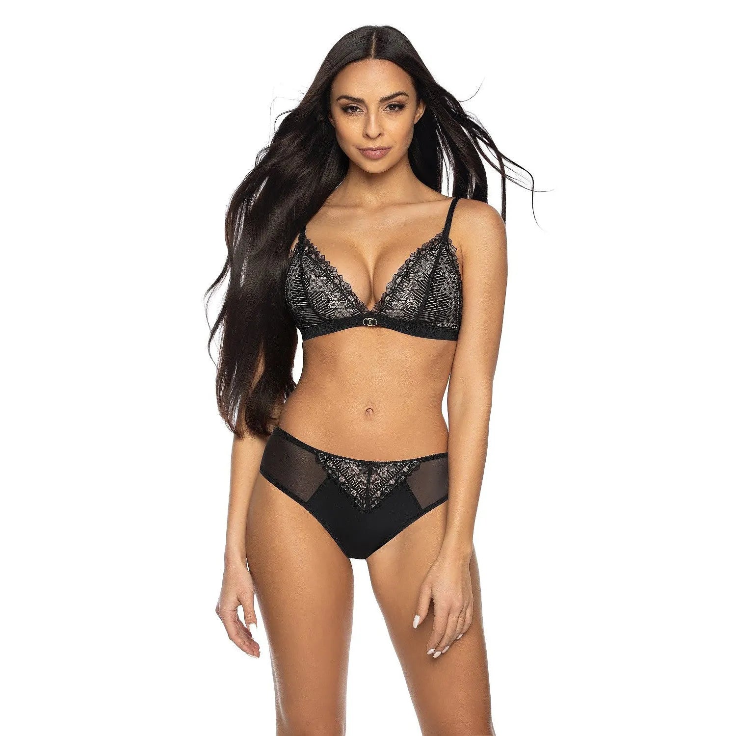 Culotte dentelle noire taille haute, motifs floraux, maille transparente, élégante et confortable pour femme.