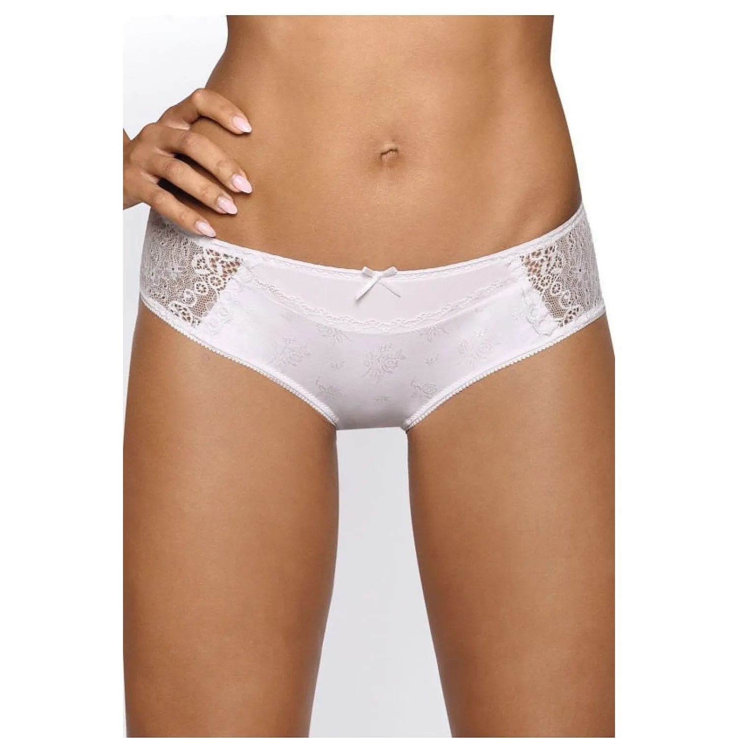 culotte féminine élégante dentelle transparente design classique satin nœud devant taille basse blanche confort optimal maintien extensible doux