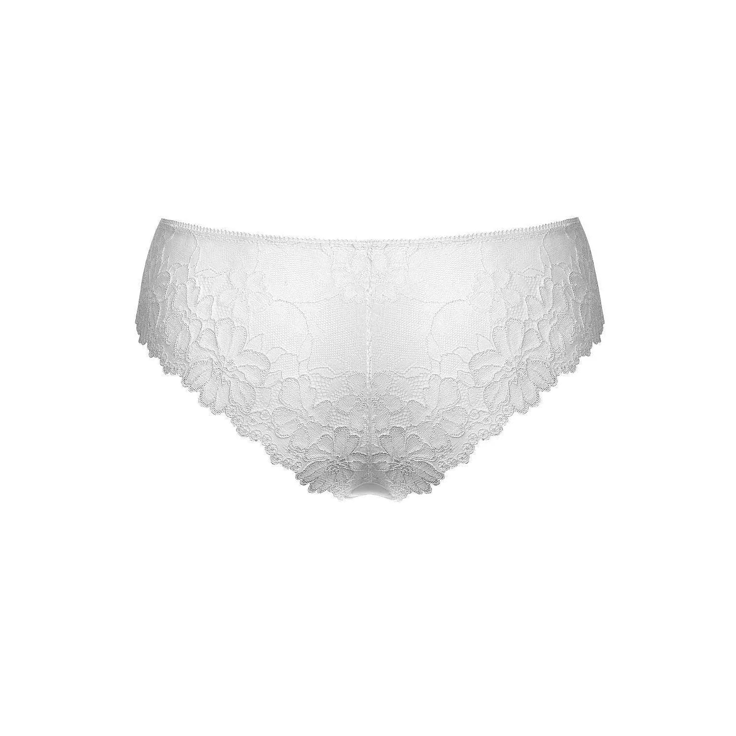 Culotte blanche en dentelle élégante, coupe classique, gousset coton, lingerie féminine raffinée et confortable.