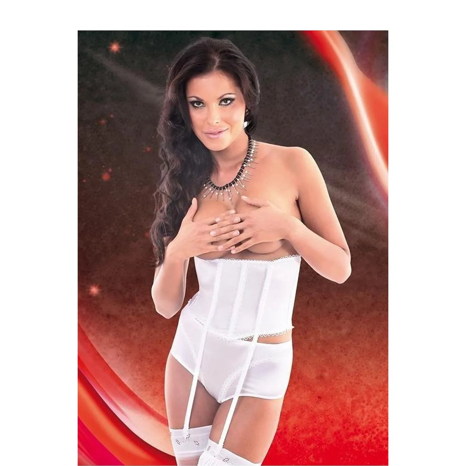 Corset sexy lingerie set élégant blanc satin lace garter straps stockings model 206696 Soft Line Collection