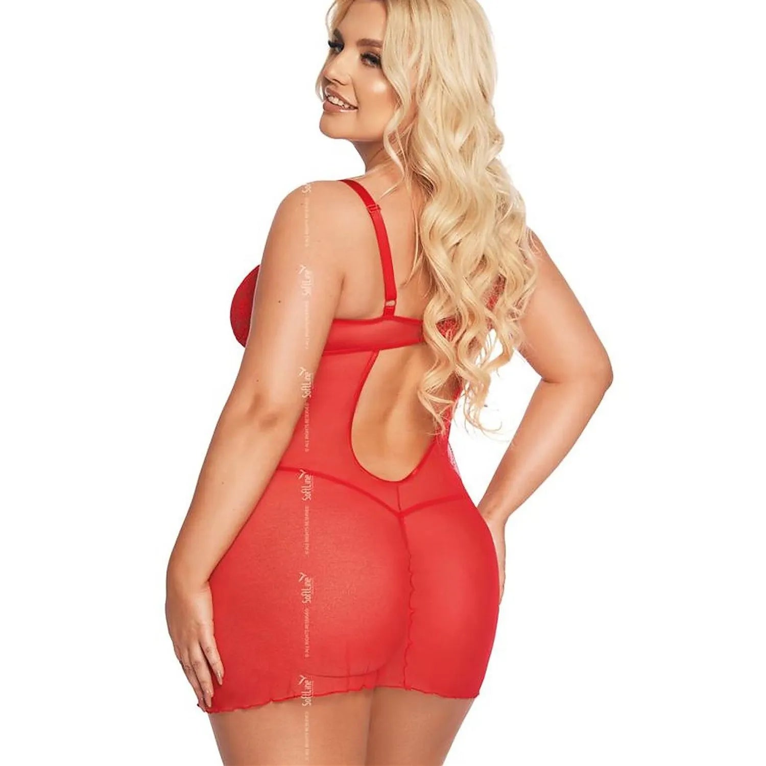 Ensemble lingerie sexy transparent dentelle, t-shirt et strings, modèle 206927 Soft Line Collection, occasion spéciale.