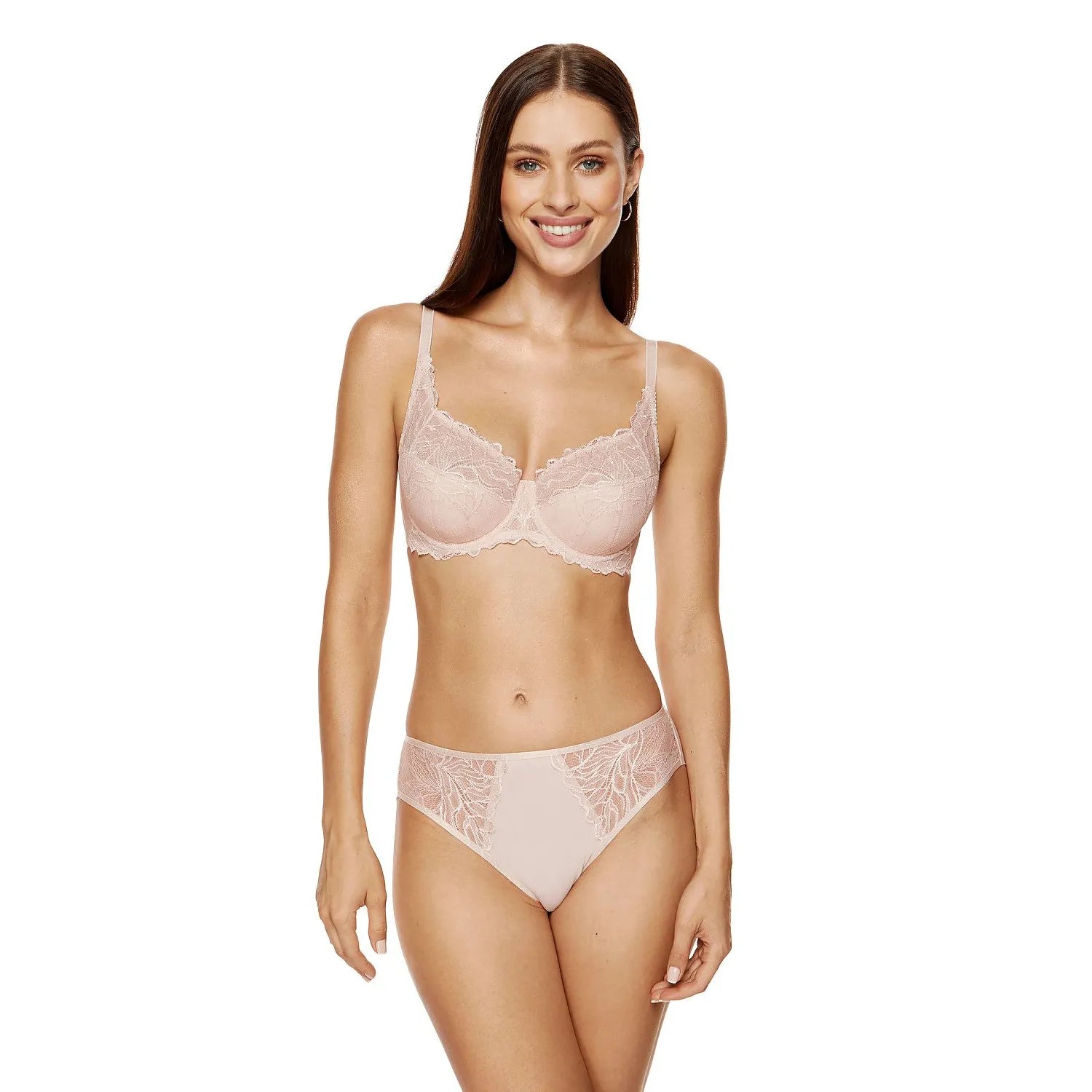 ensemble lingerie élégant dentelle florale soutiengorge culotte confortable sexy matières douces femme rose pâle armatures renforcées bretelles ajustables gousset coton