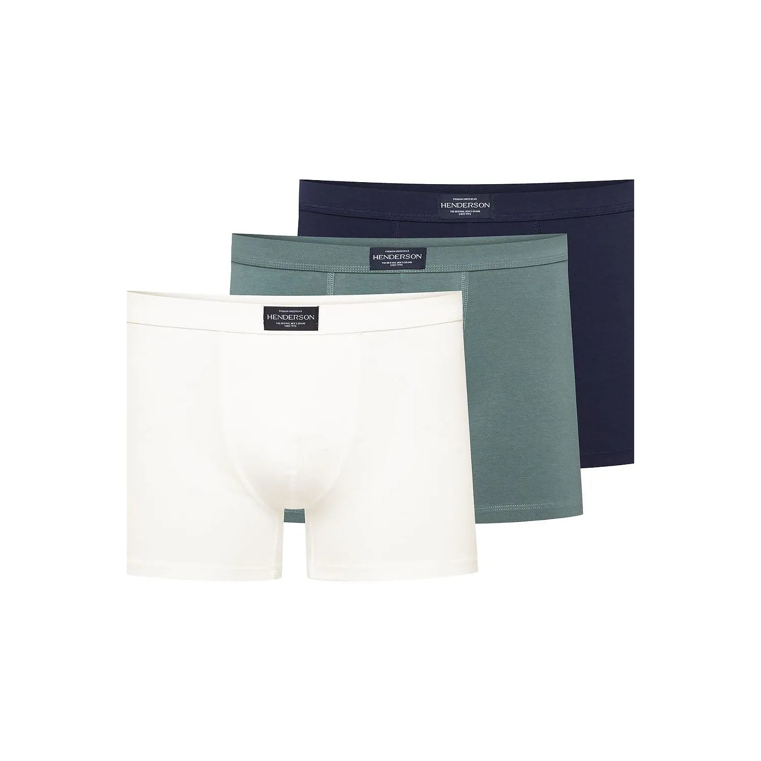 boxers hommes classiques Henderson 209613 lot trois couleurs vert bleu marine beige tissu coton élasthanne doux respirant ceinture élastique large