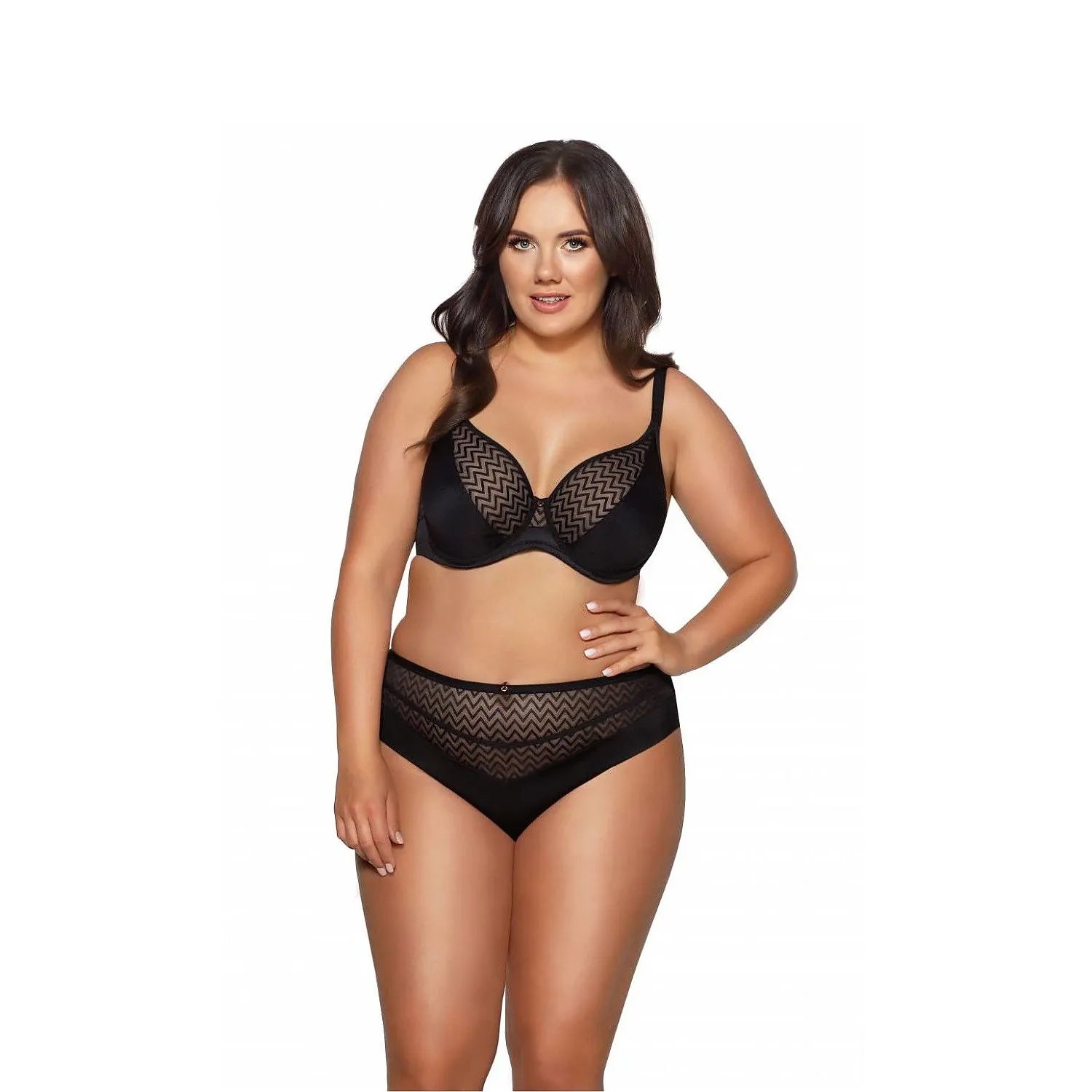 Ensemble lingerie féminine sexy soutien-gorge culotte motifs zigzag transparents tissu opaque confort élégance ajustement personnalisé