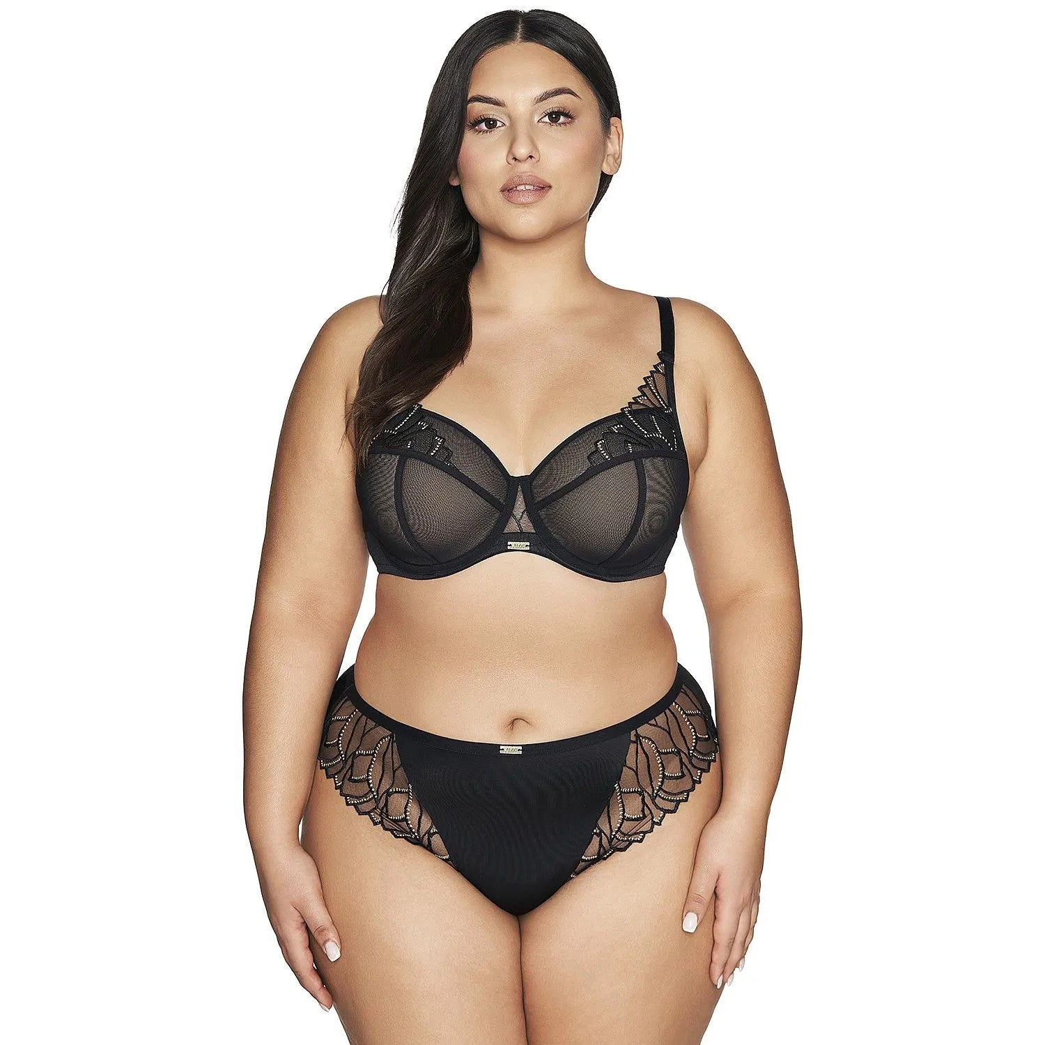 Culottes noires Ava 211938, dentelle florale sur les côtés, design élégant et raffiné, doublure coton, lingerie féminine.