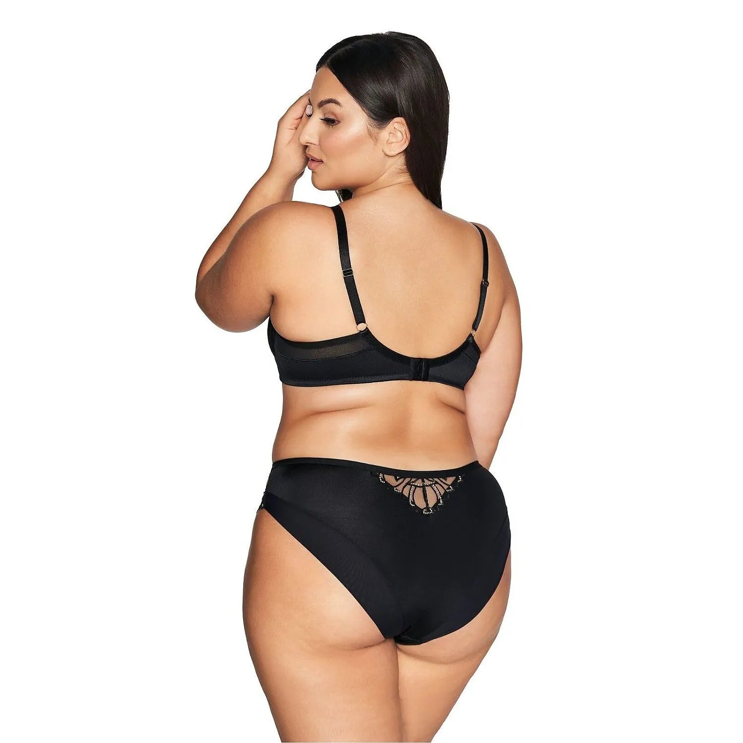 Culottes noires Ava 211938 en microfibre, dentelle florale sur les côtés, doublure coton, lingerie féminine élégante.