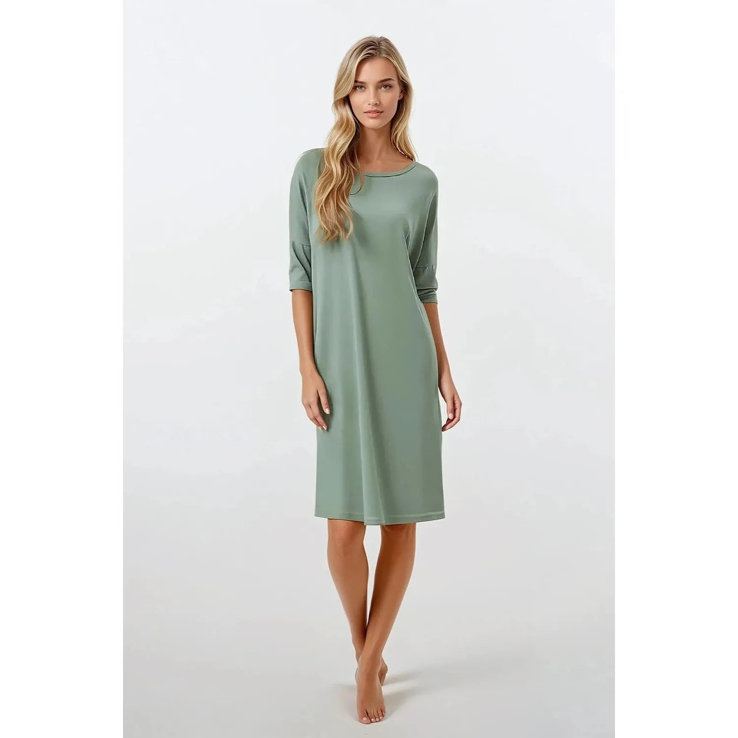 Chemise de nuit confortable élégante viscose longueur genoux manches 3/4 encolure ronde lingerie féminine intime