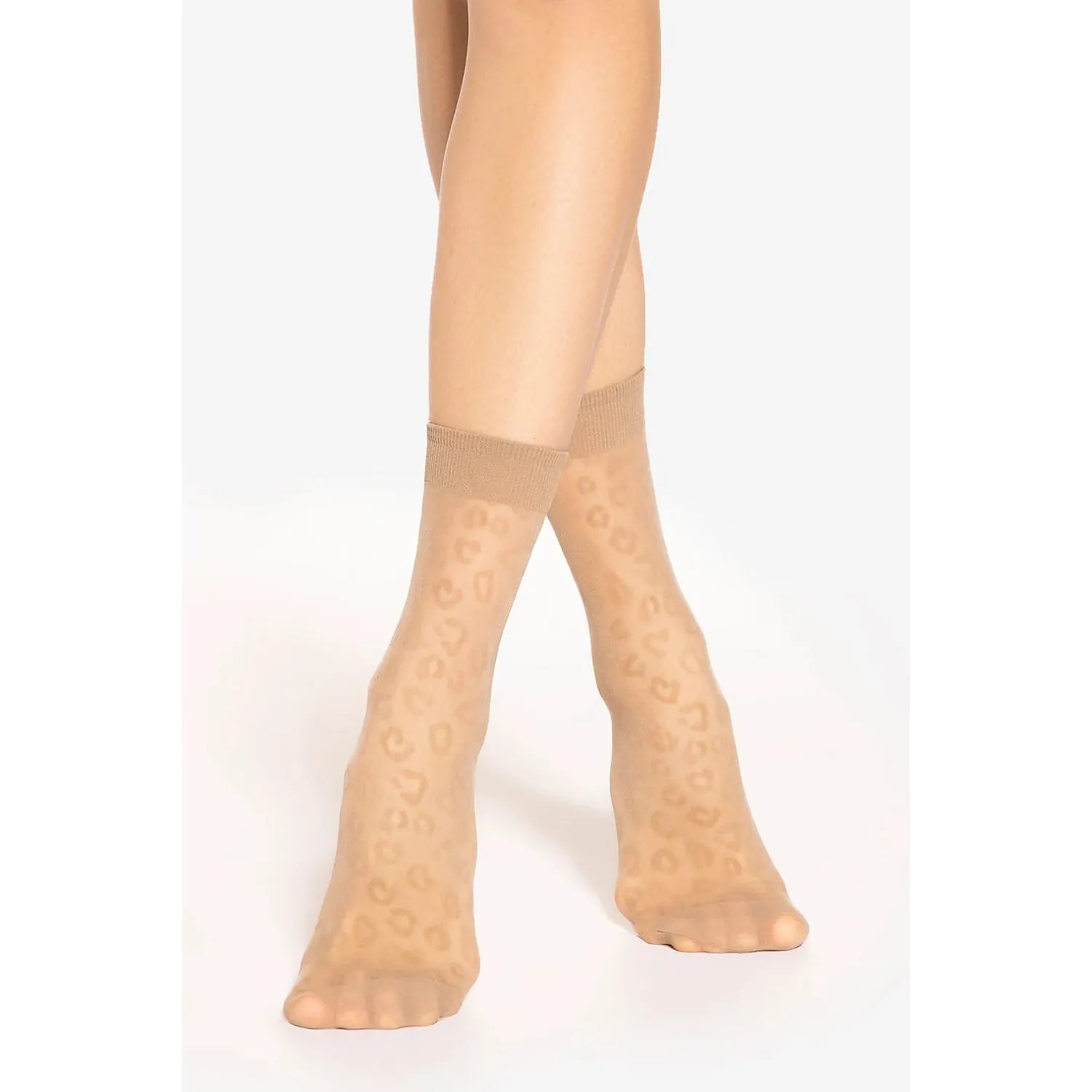 Chaussettes transparentes motif léopard hautes confort sensualité beige taille 36 41 élastique renforcé bords sans pression résistantes