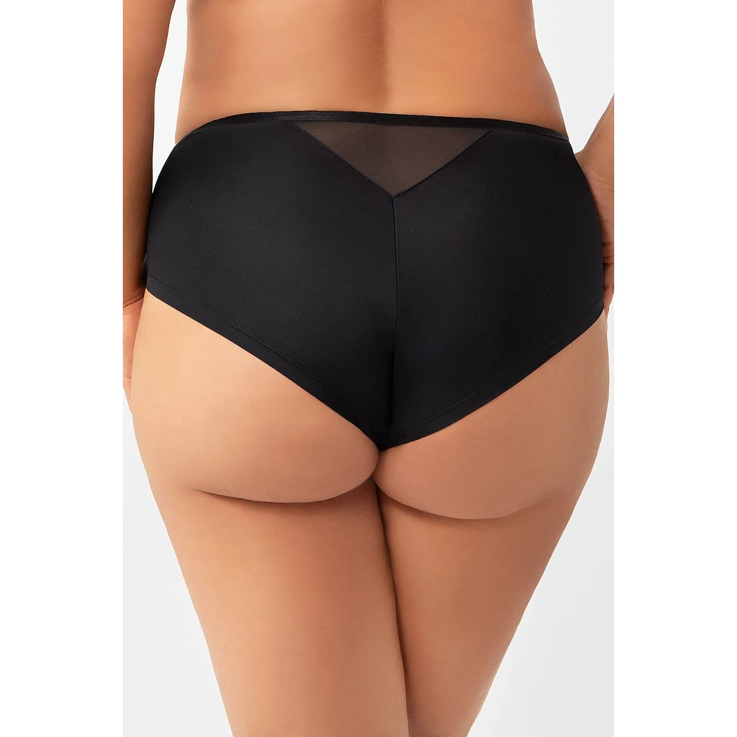 Culottes noires taille haute Gorsenia en microfibre douce avec dentelle florale, confort quotidien et couverture complète.