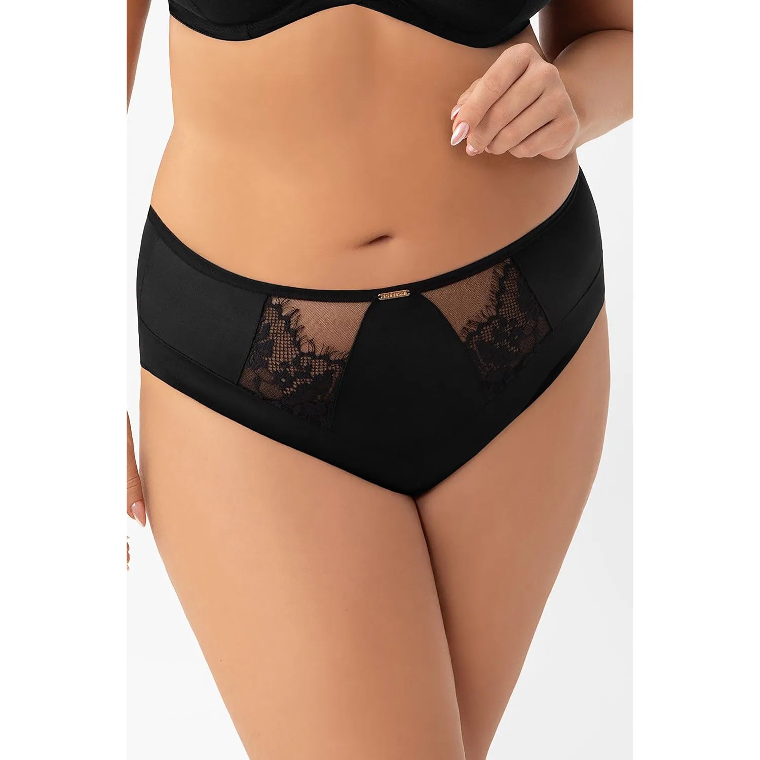 Gorsenia Lingerie Culottes Model 216146 High-Waisted Elegant Black Lace Floral Details Cotton Insert Flat Waistband Full Coverage Soft Materials Sexy Comfort Everyday Lingerie