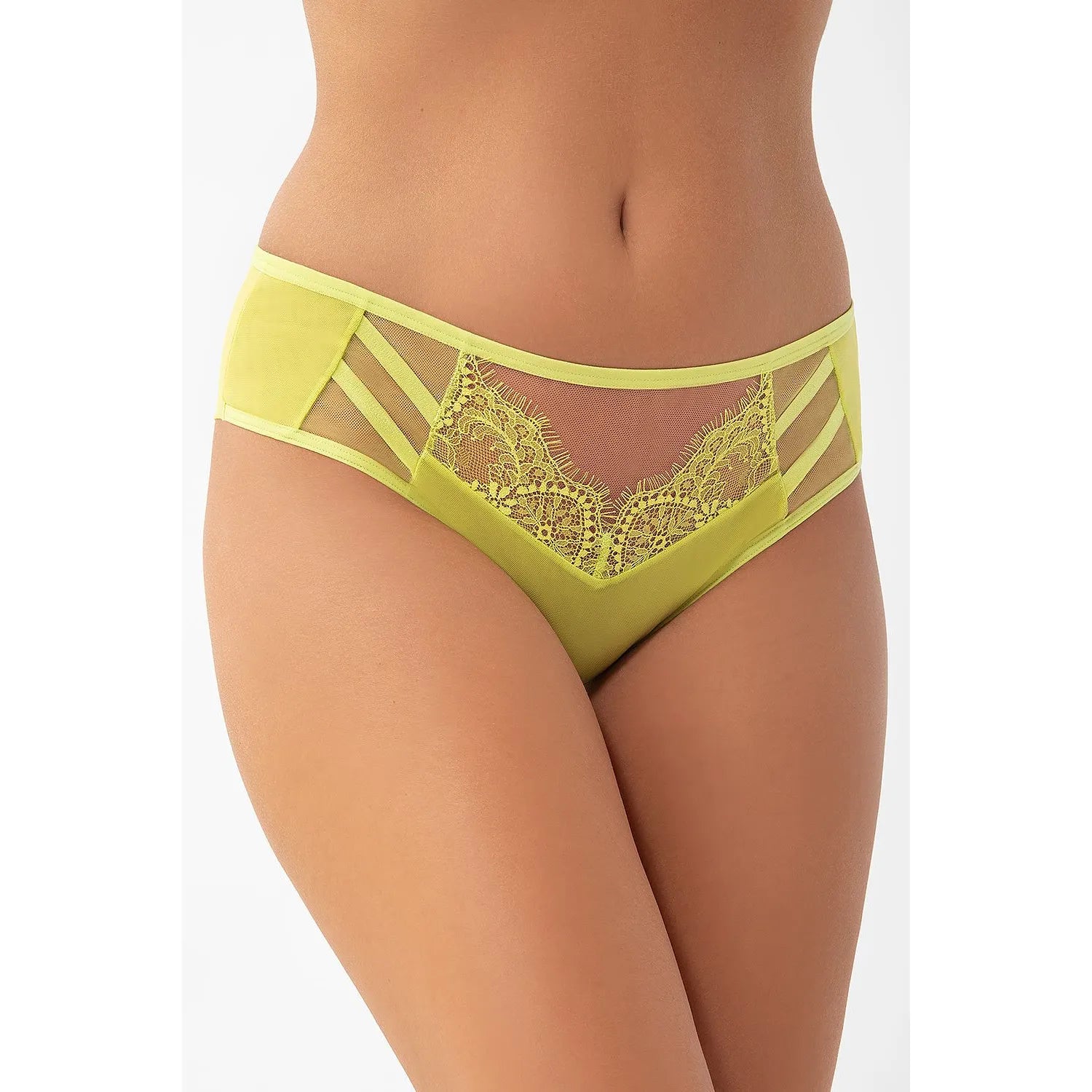 culottes brésiliennes dentelle florale modèle 216220 lingerie féminine élégante confortable sensuelle discrète sexy moderne tulle transparente jaune vif