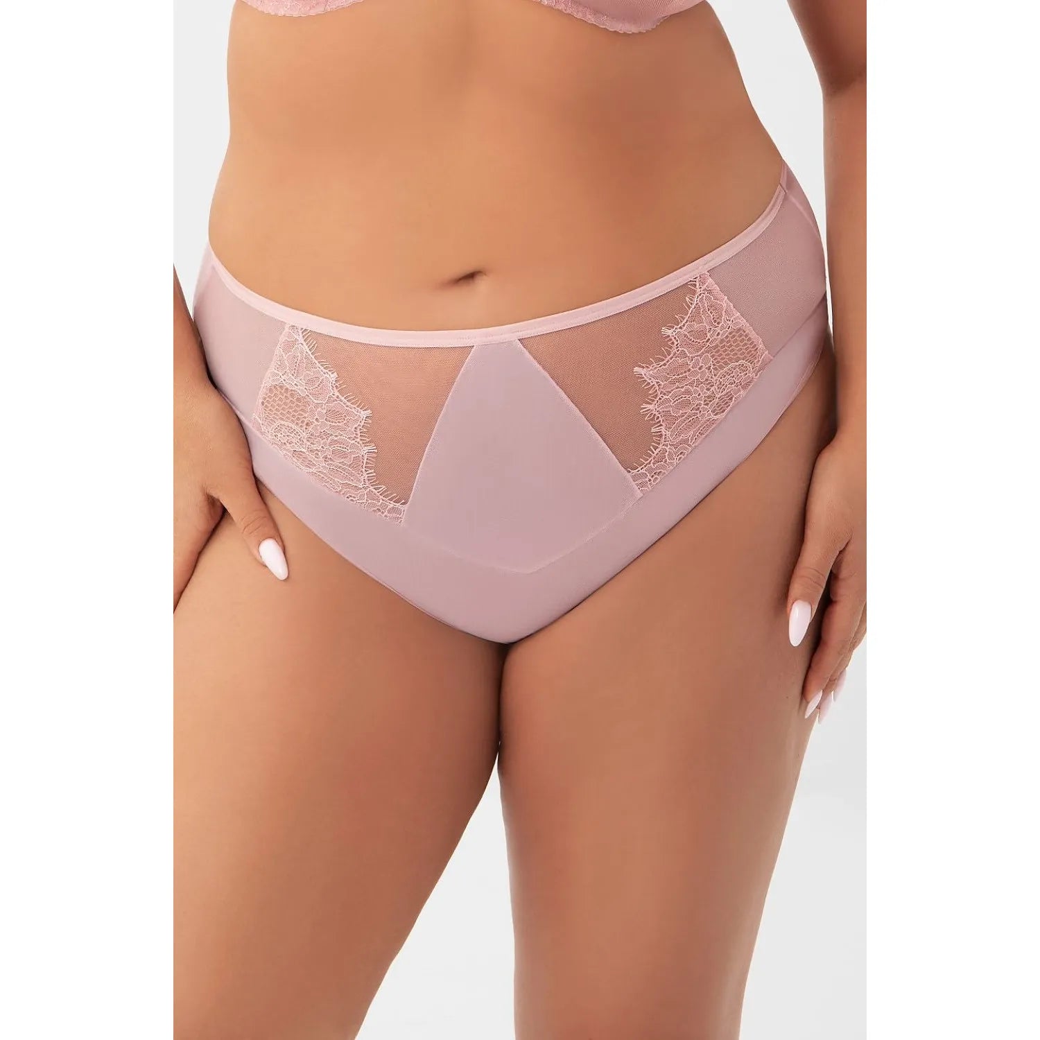 Culottes Gorsenia Lingerie élégantes confortables douces dentelle romantique rose clair coupe haute côtés couverts tulle doublé bande élastique