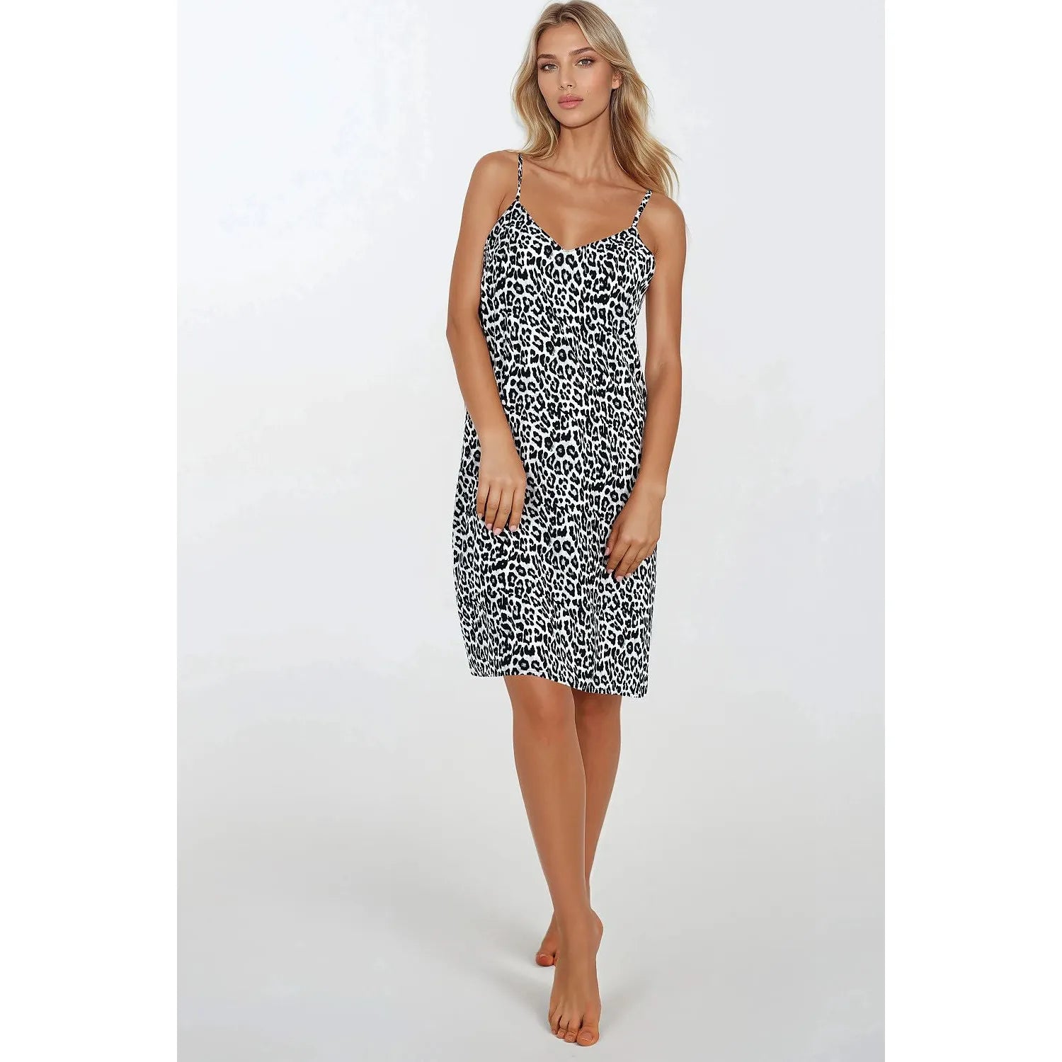 Chemise de nuit motif animal léopard Chemise de nuit sexy en viscose 100% ajustable bretelles fines taille S M L XL XXL