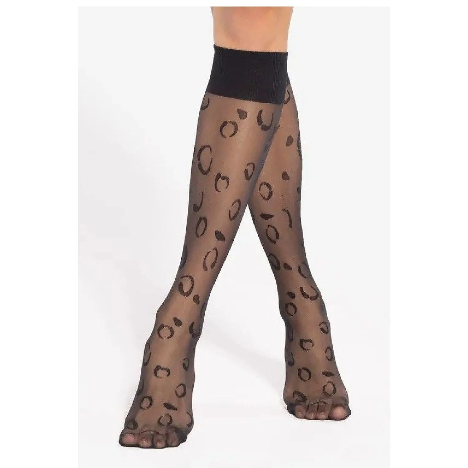 Chaussettes longues transparentes imprimé animal léopard sexy soirée élégantes sensuelles confortables élastiques maintien bande supérieure opaque respirantes mi cuisse