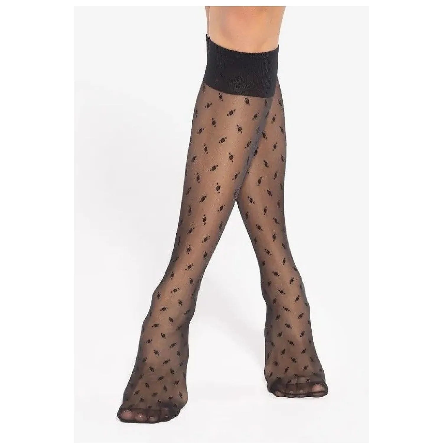 Bas transparents élégants motif pois noirs longs confortables élastique genoux nylon elasthanne lingerie féminine sexy