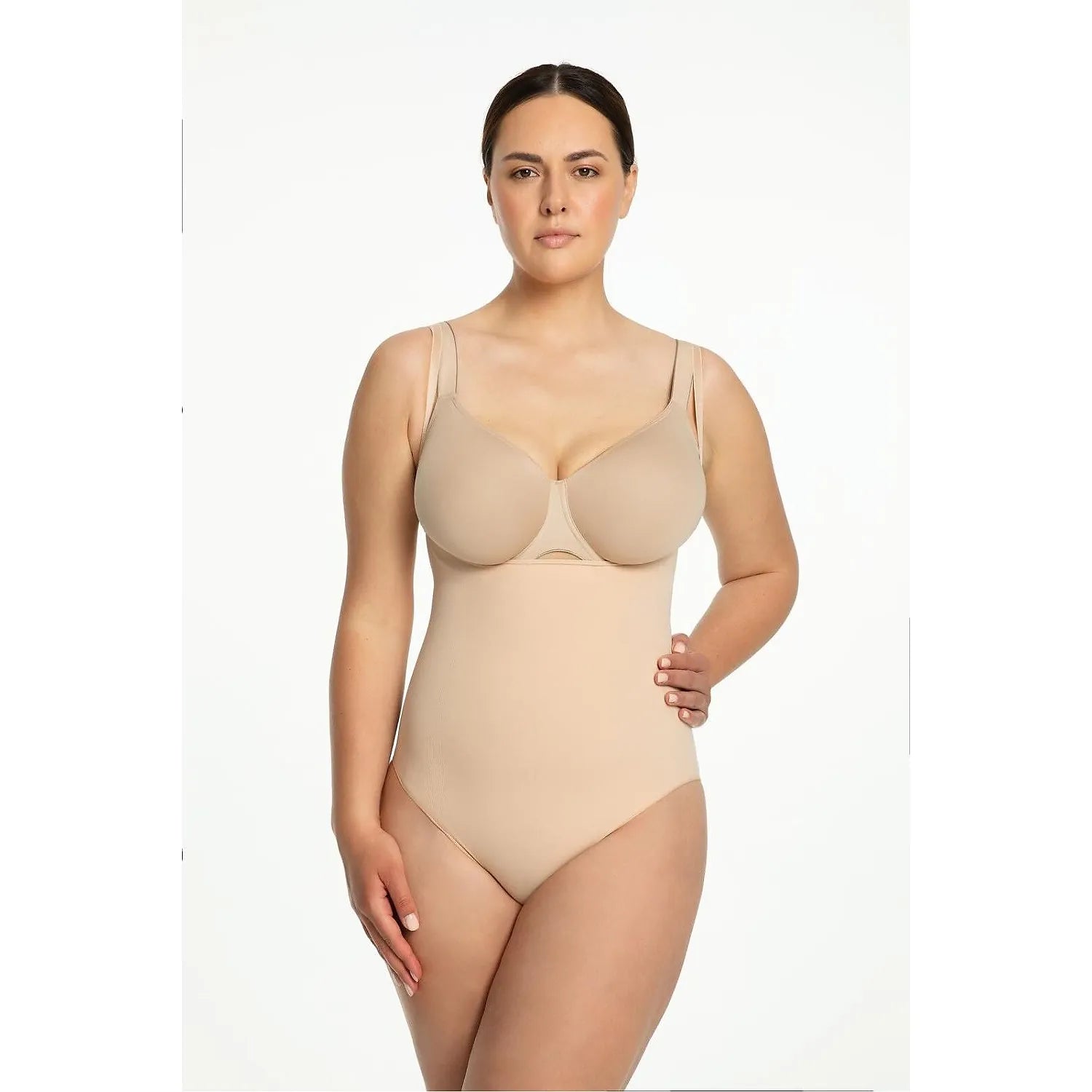 Body Julimex model 219150 gainant open bust push-up soutien-gorge intégré technologie sans couture beige lingerie modelante femme quotidien occasion spéciale