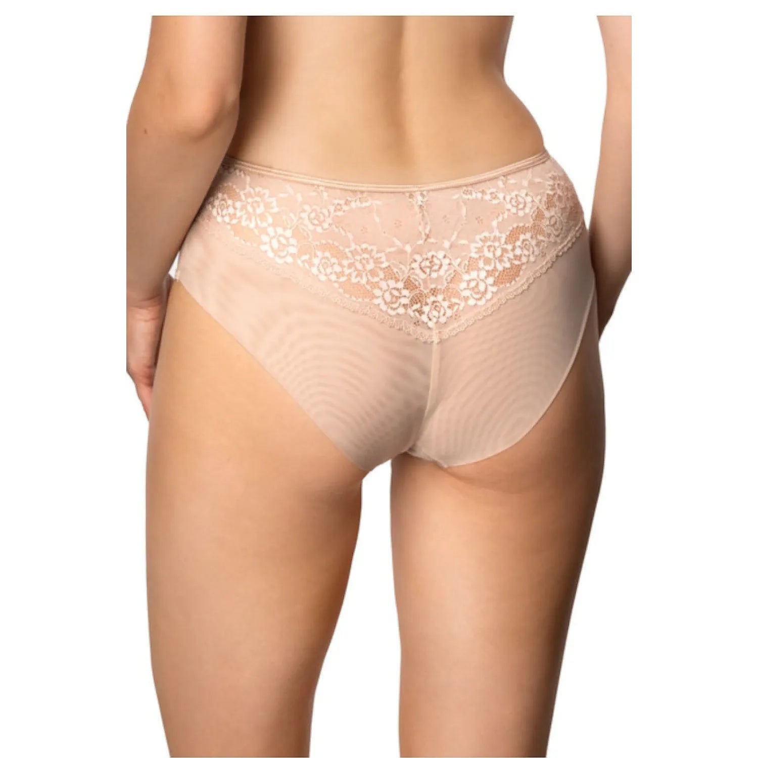 Culotte taille haute beige Sonnet 219298 en microfibre et dentelle florale, élégance et confort maximal.