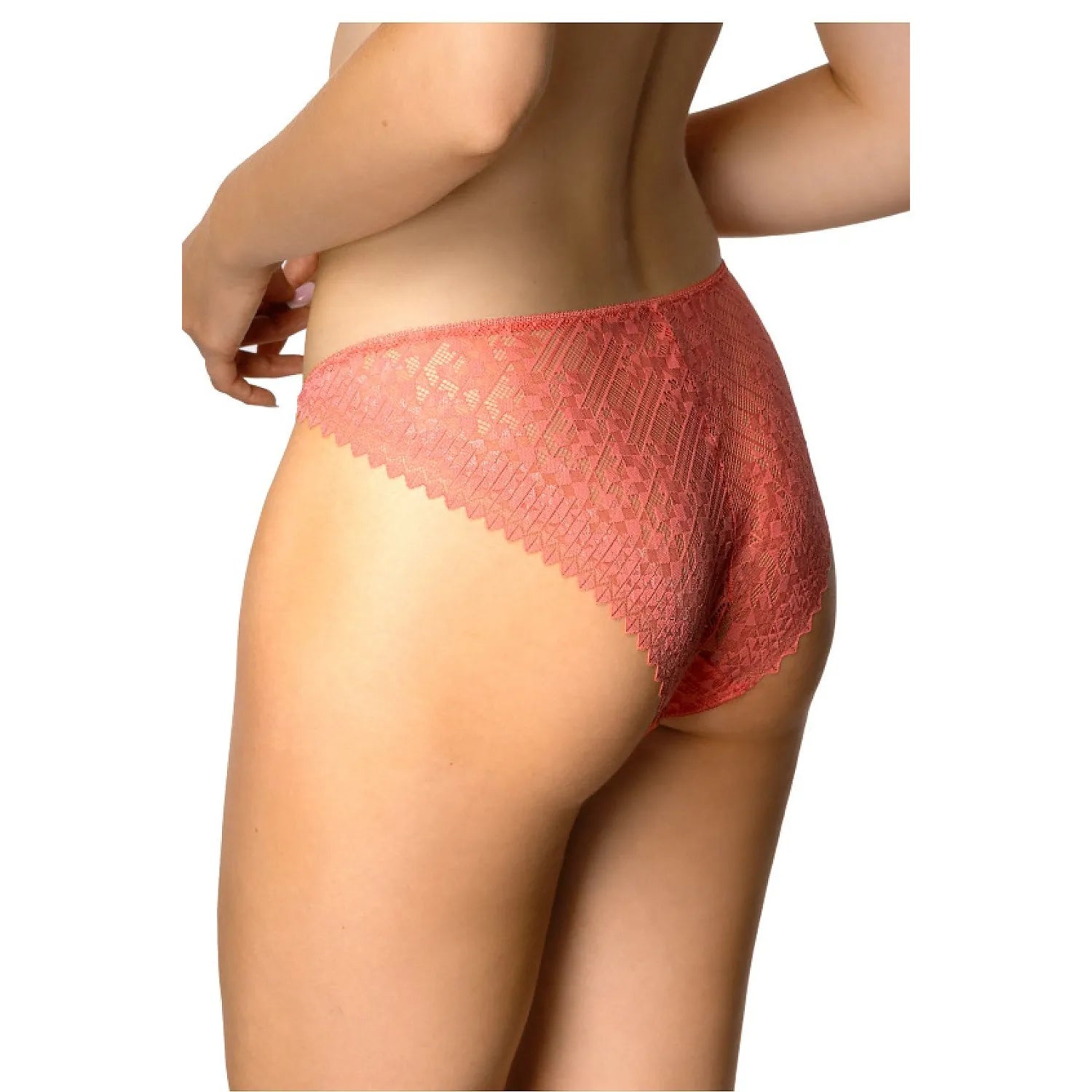 Culotte string dentelle corail Gravity F-4050/5, élégante et sensuelle, mettant en valeur les courbes féminines.