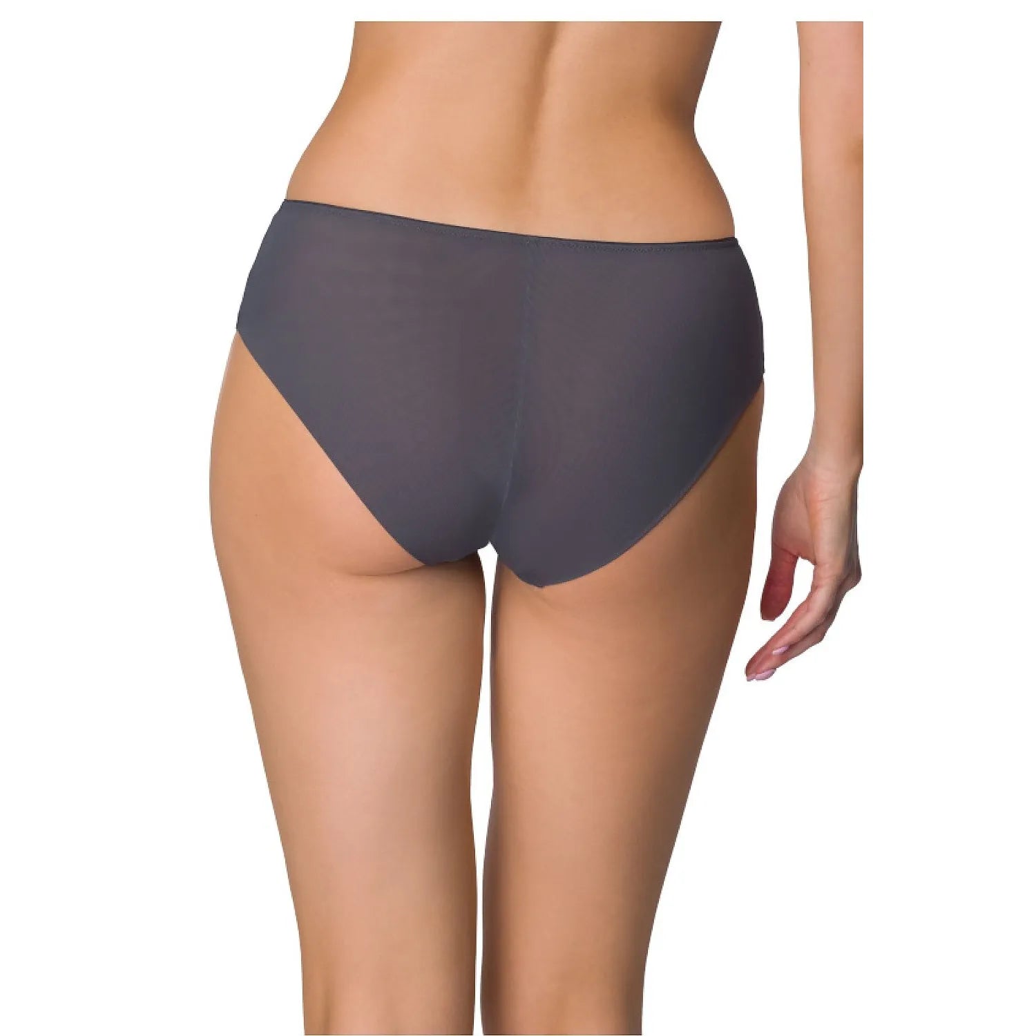 Culottes Melisande gris anthracite, dentelle et tulle brodés, confort quotidien, élégance sophistiquée.