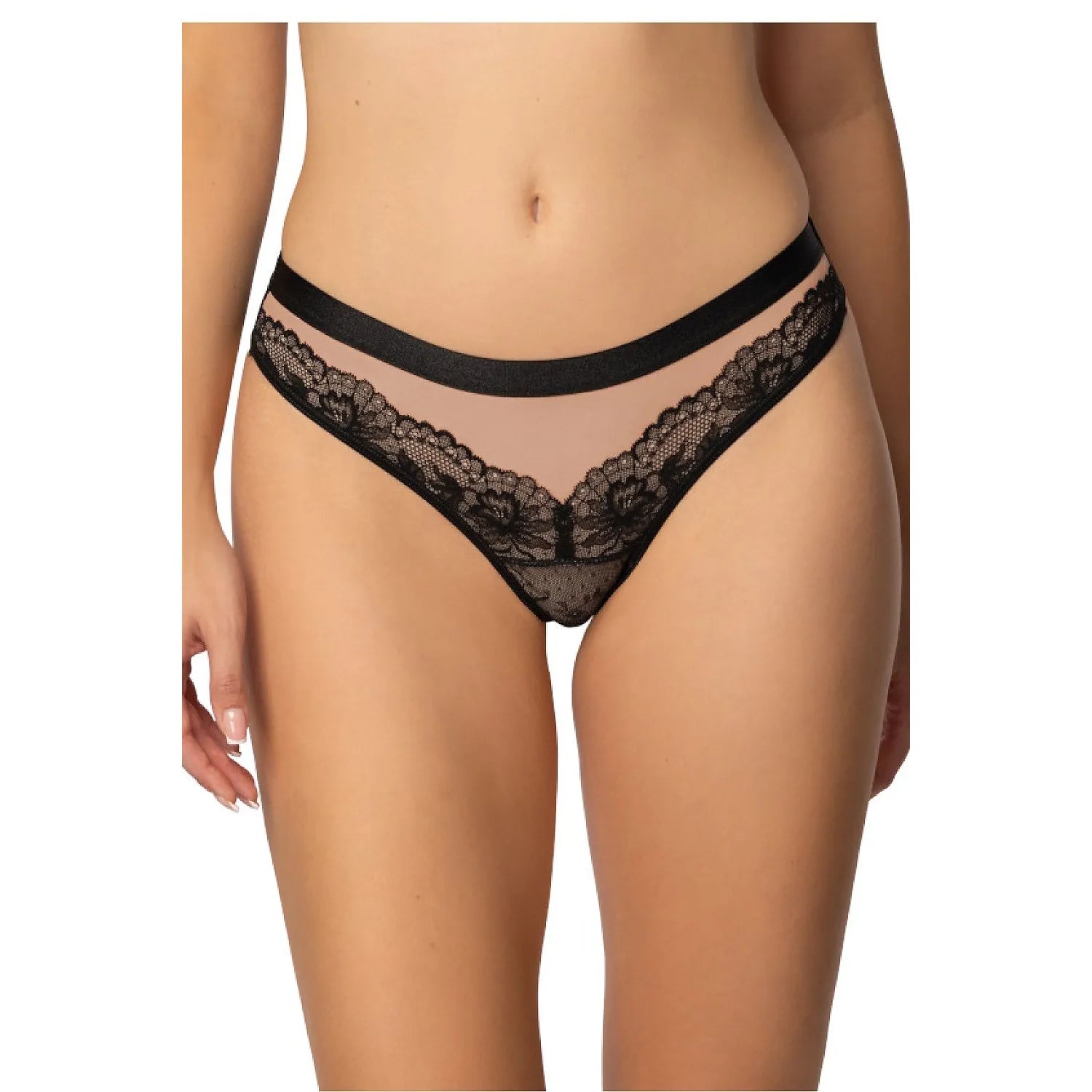Culotte transparente en dentelle noire échancrée lingerie fine féminine confort seconde peau tissu opaque et transparent nylon elasthanne
