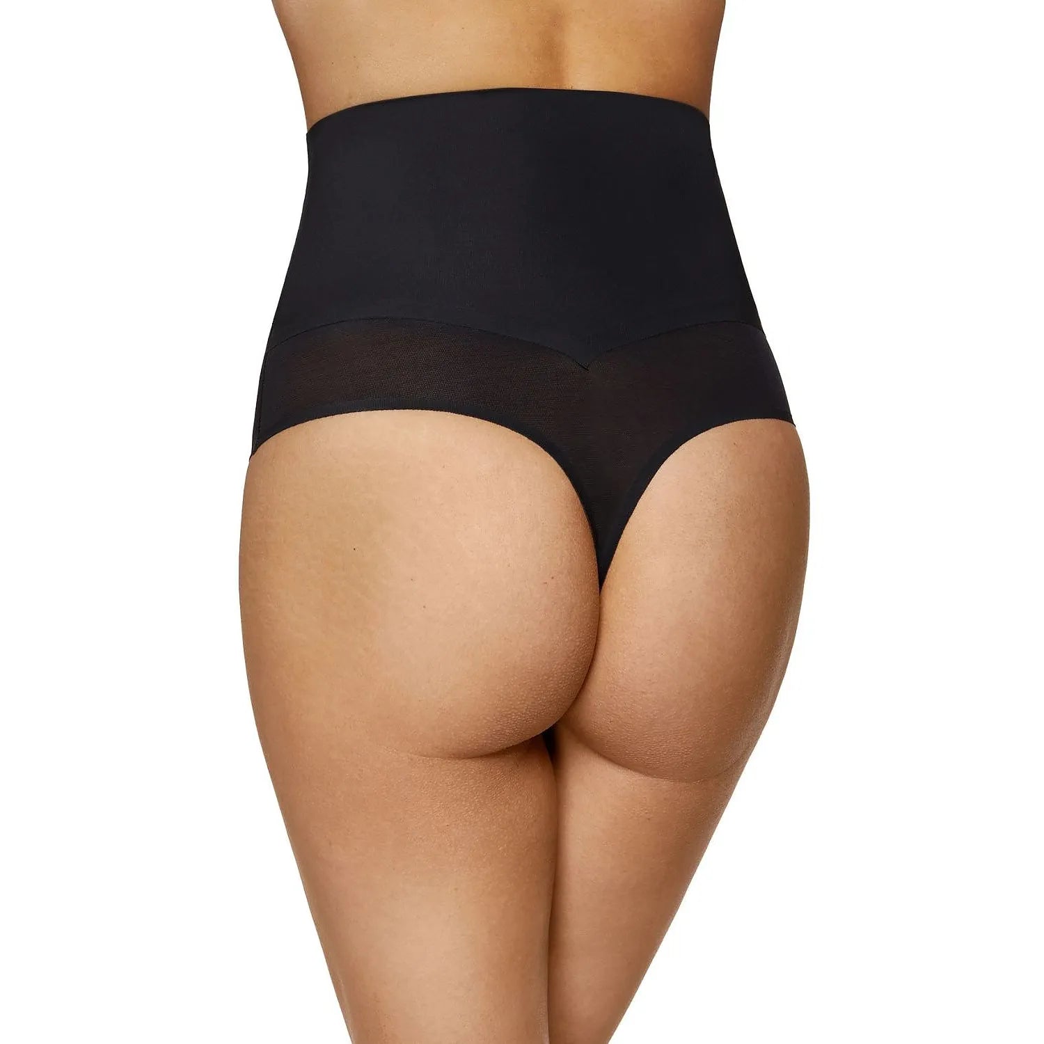 Culotte taille haute noire Gorteks, design minimaliste, tulle arrière, élastique, confort et style pour silhouette féminine.