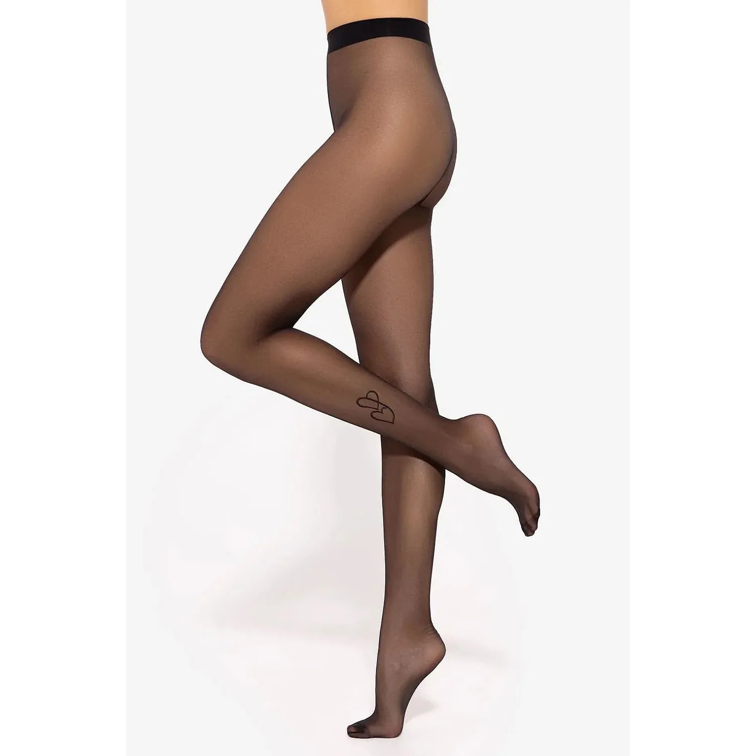 collants transparents coeur entrelacés cheville taille haute élasthanne nylon confort maintien ceinture large brillant discret élégant hypoallergénique extensible