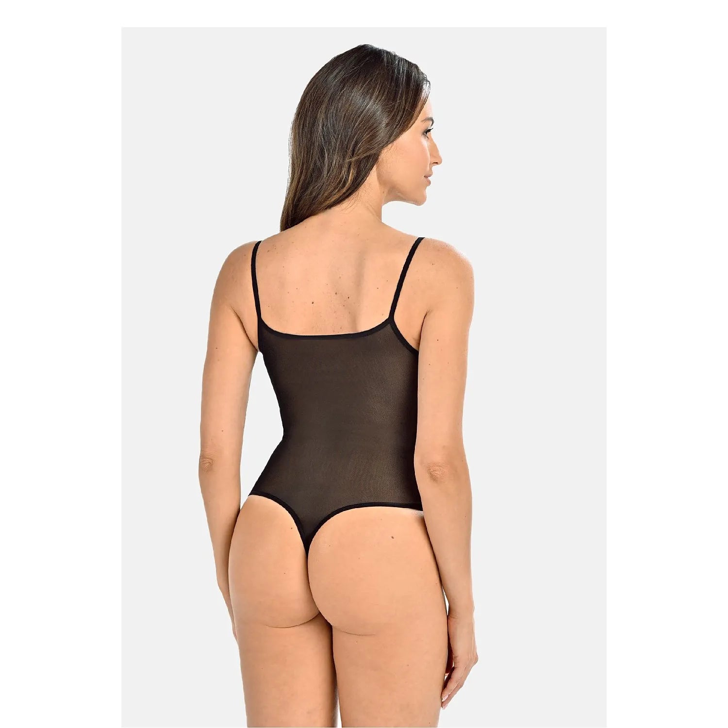 Body Teyli 220123 noir transparent, bretelles ajustables, coupe ajustée, maille douce, élégance et sensualité féminine.