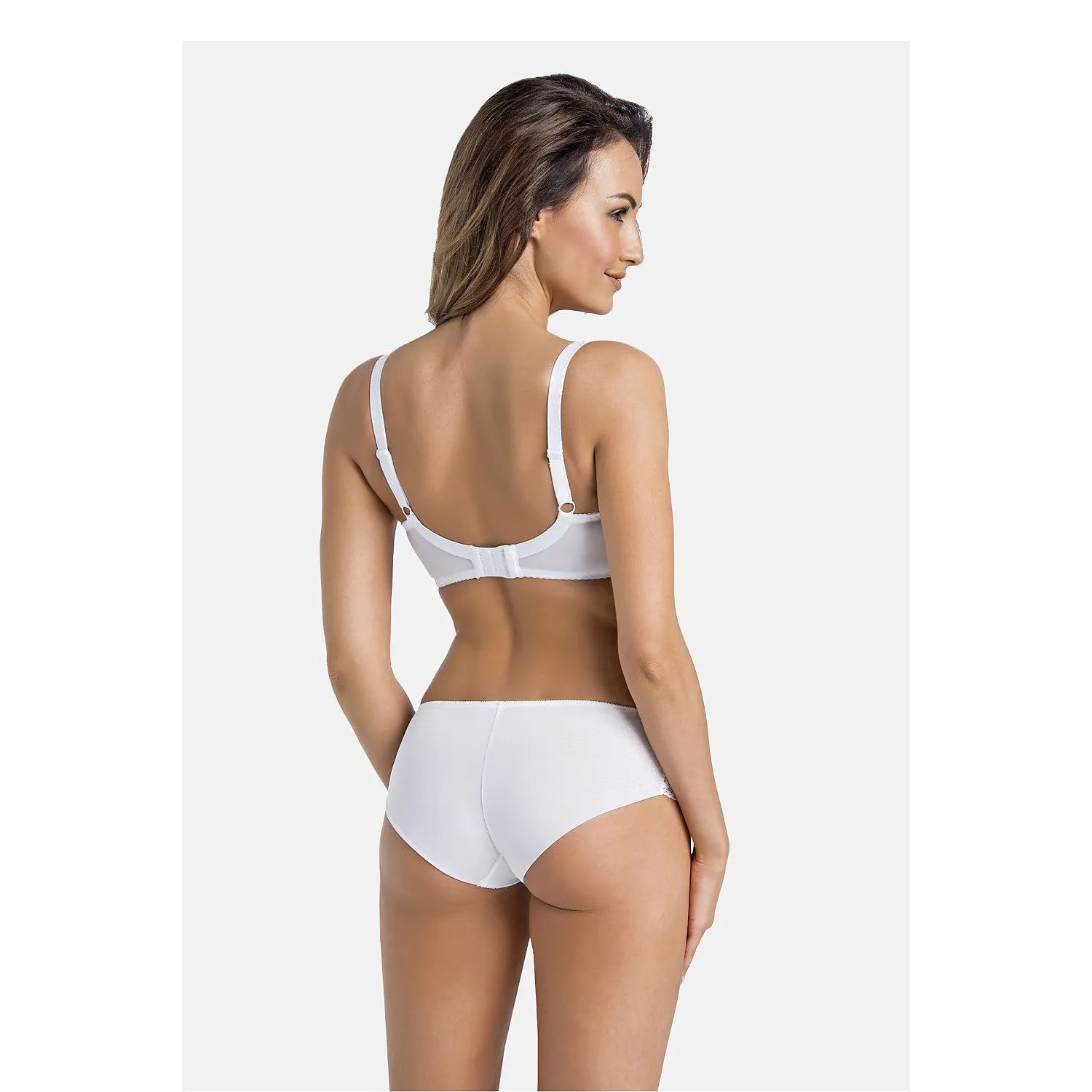 Culotte en dentelle blanche florale, tulle transparent, coupe échancrée, nœud décoratif, lingerie élégante femme.