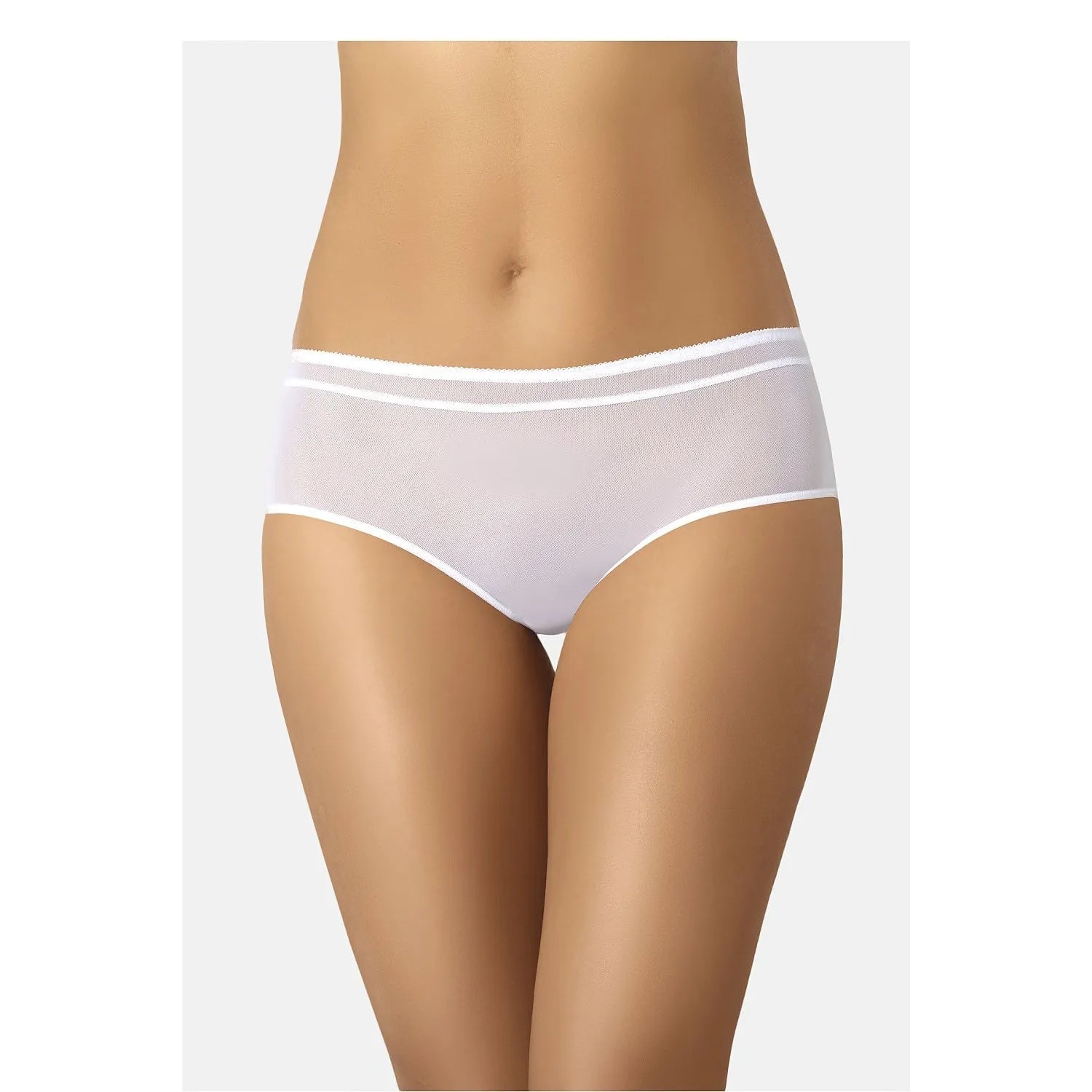 Culottes résille blanches classiques confortables moyennement échancrées ceinture douce élastique arrière transparente sensuelle discrète respirantes hygiéniques coutures discrètes durables