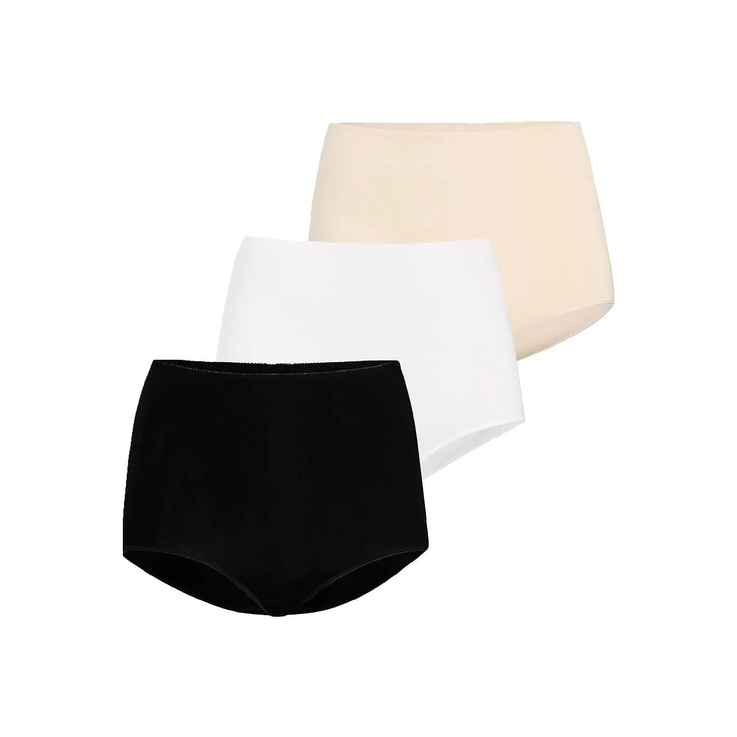 Ensemble de slips taille haute coton élastique, couleurs blanc, beige, noir, confort extensible, tailles XS à 5XL.